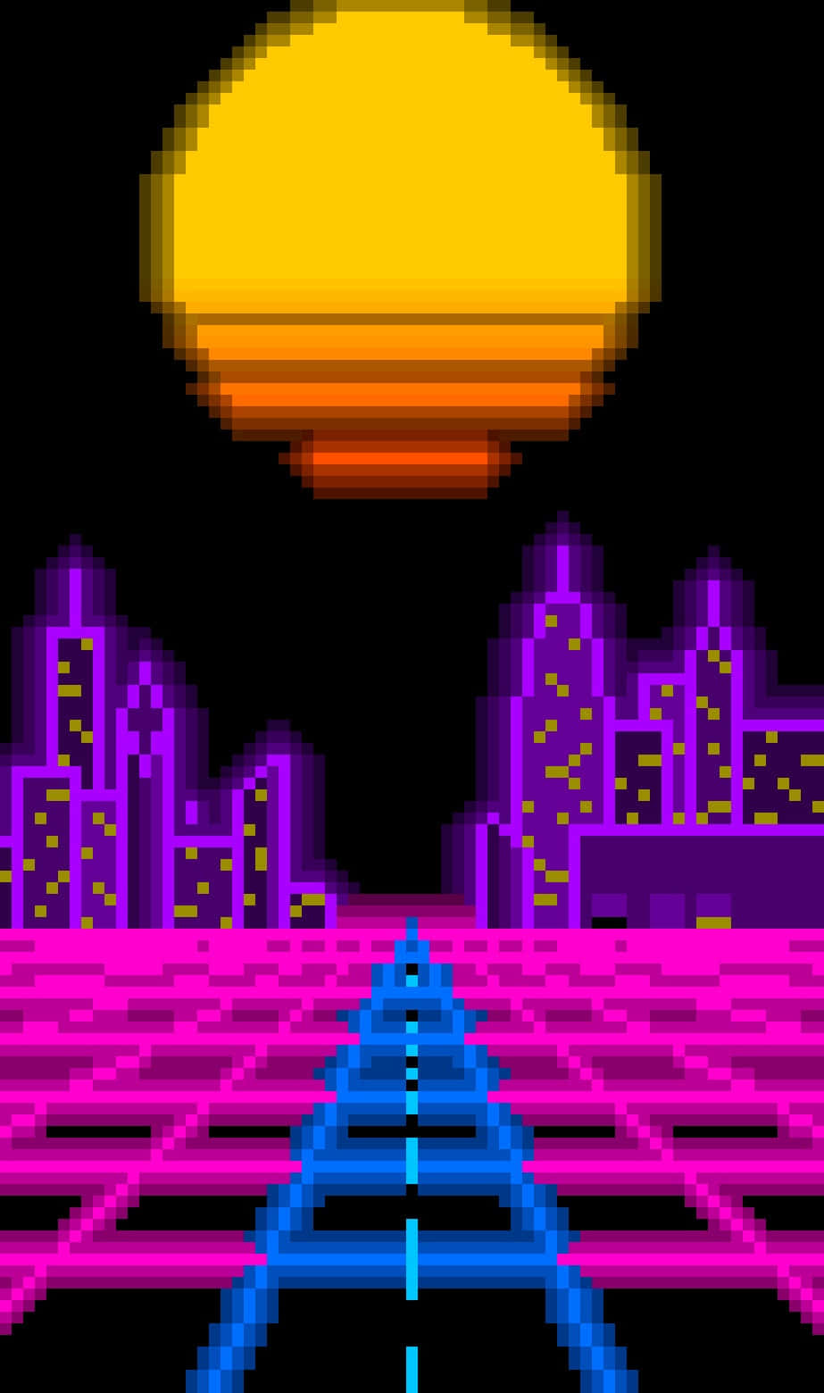 Pixel Phone, neon skyline, glowing purple buildings, HD Phone Wallpaper