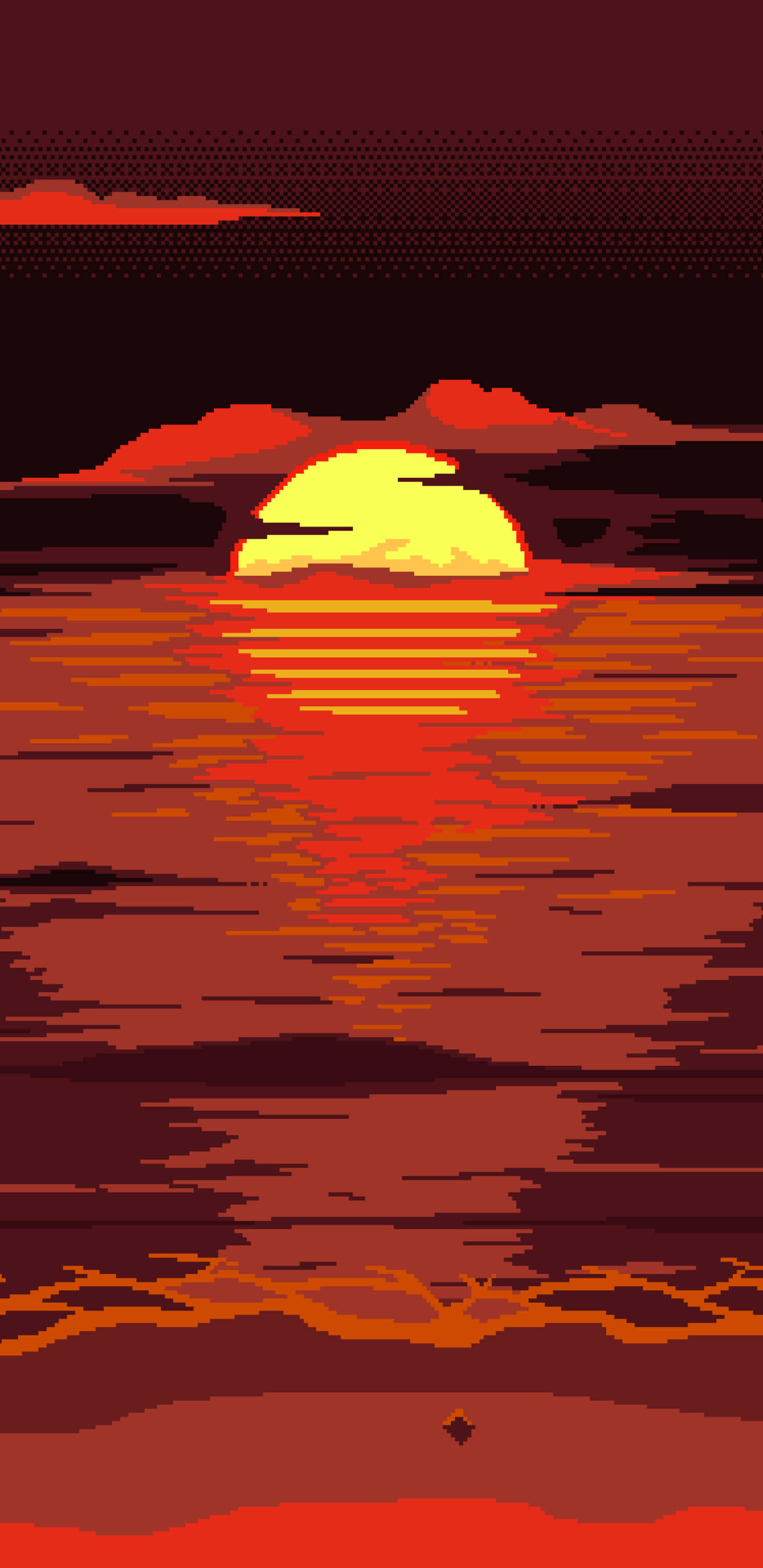Pixel Phone, pixel-art sunset, glowing sun, 2K Phone Wallpaper