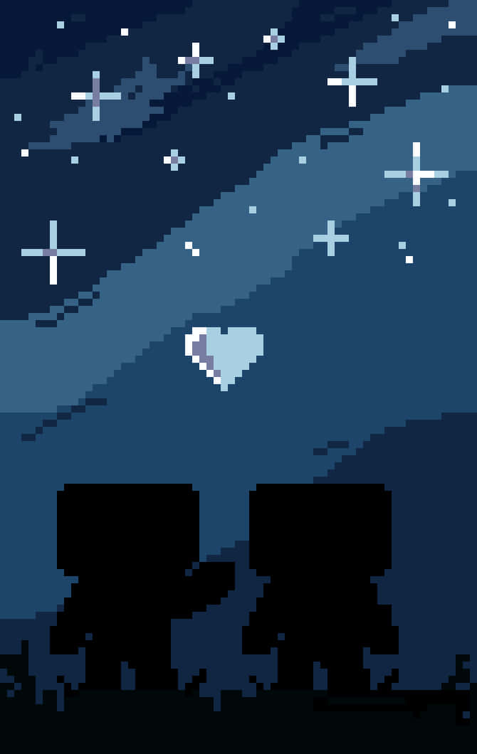 Pixel Phone, starry night sky, glowing heart, SD Phone Wallpaper