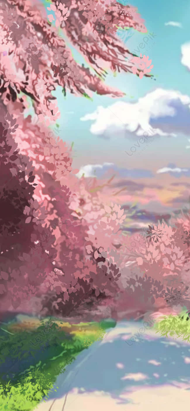 Pixel Phone, anime-style, pink cherry blossoms, HD Phone Wallpaper