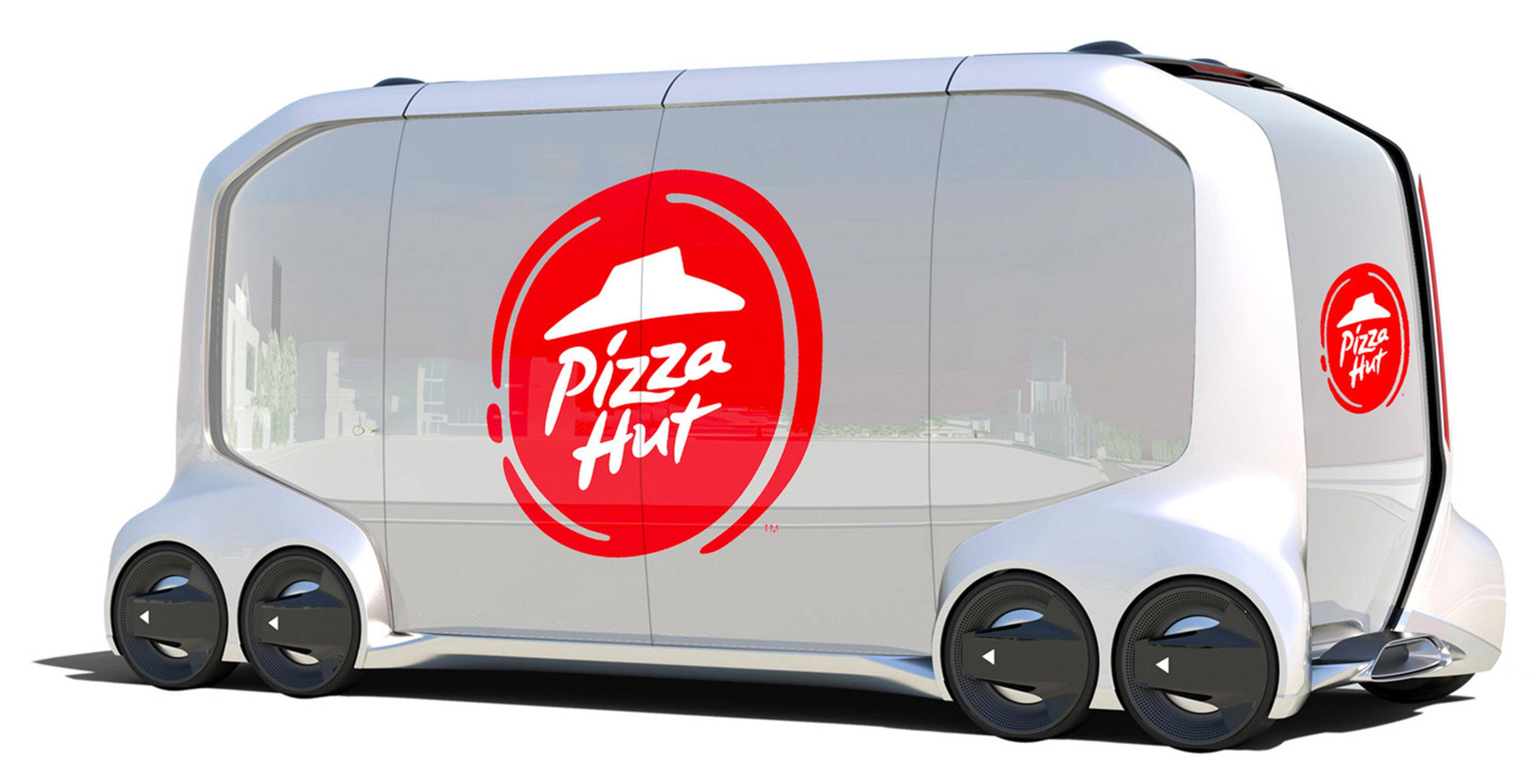 Pizza Hut, driverless vehicle, white, 2K Desktop Wallpaper