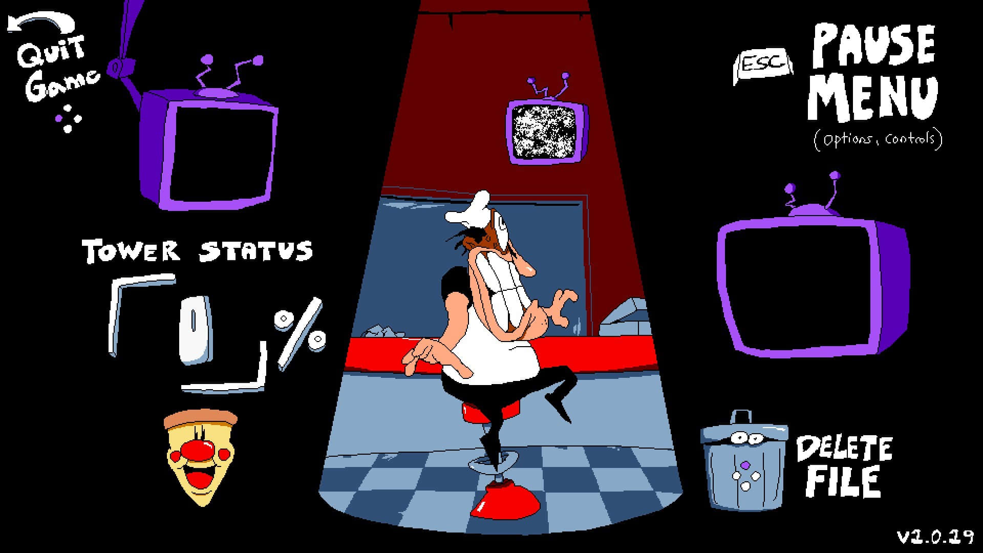 Pizza Tower, pause menu, cartoon chef, Full HD Desktop Wallpaper