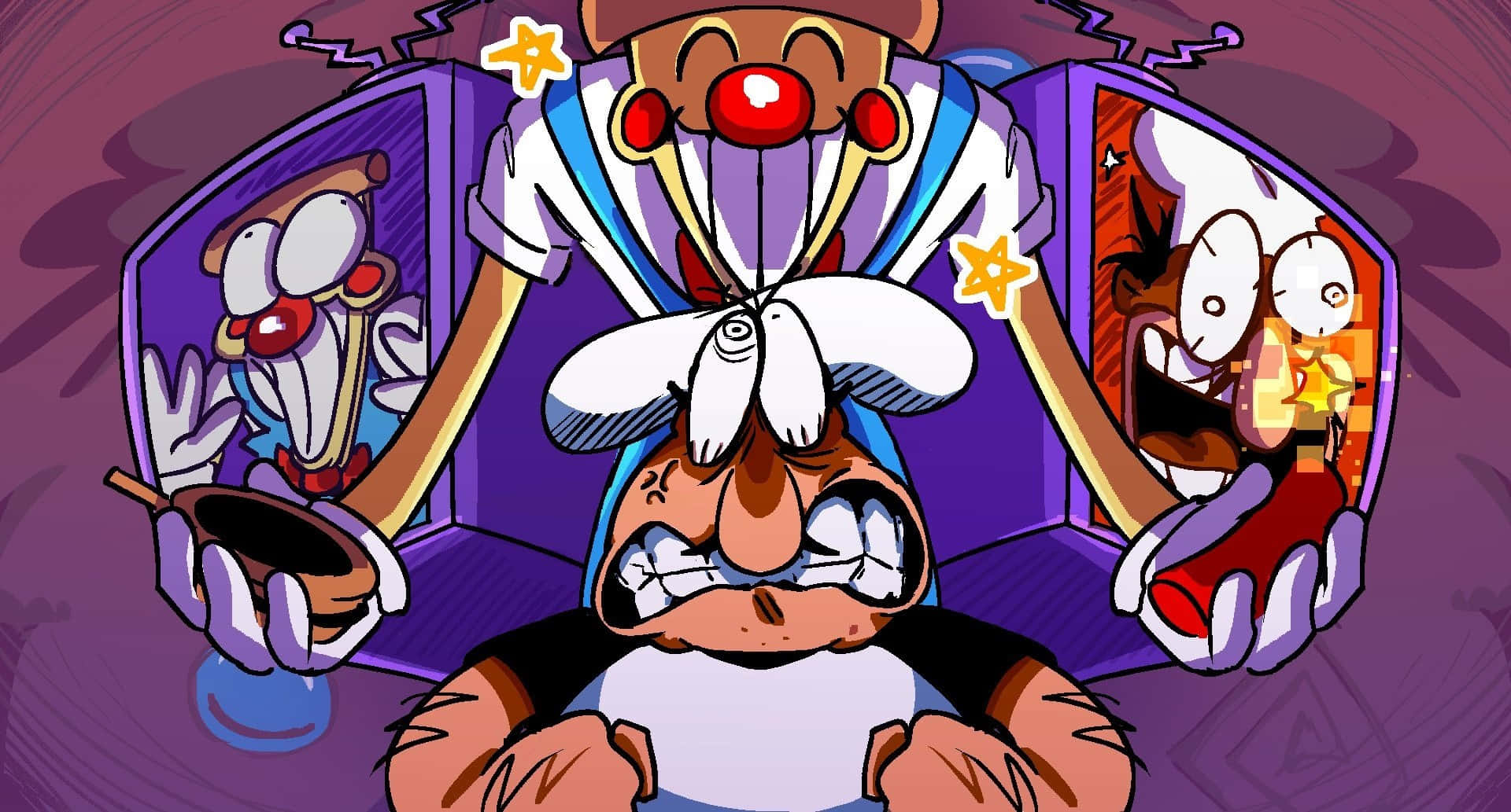 Pizza Tower, clowns, starbursts, Full HD Desktop Wallpaper