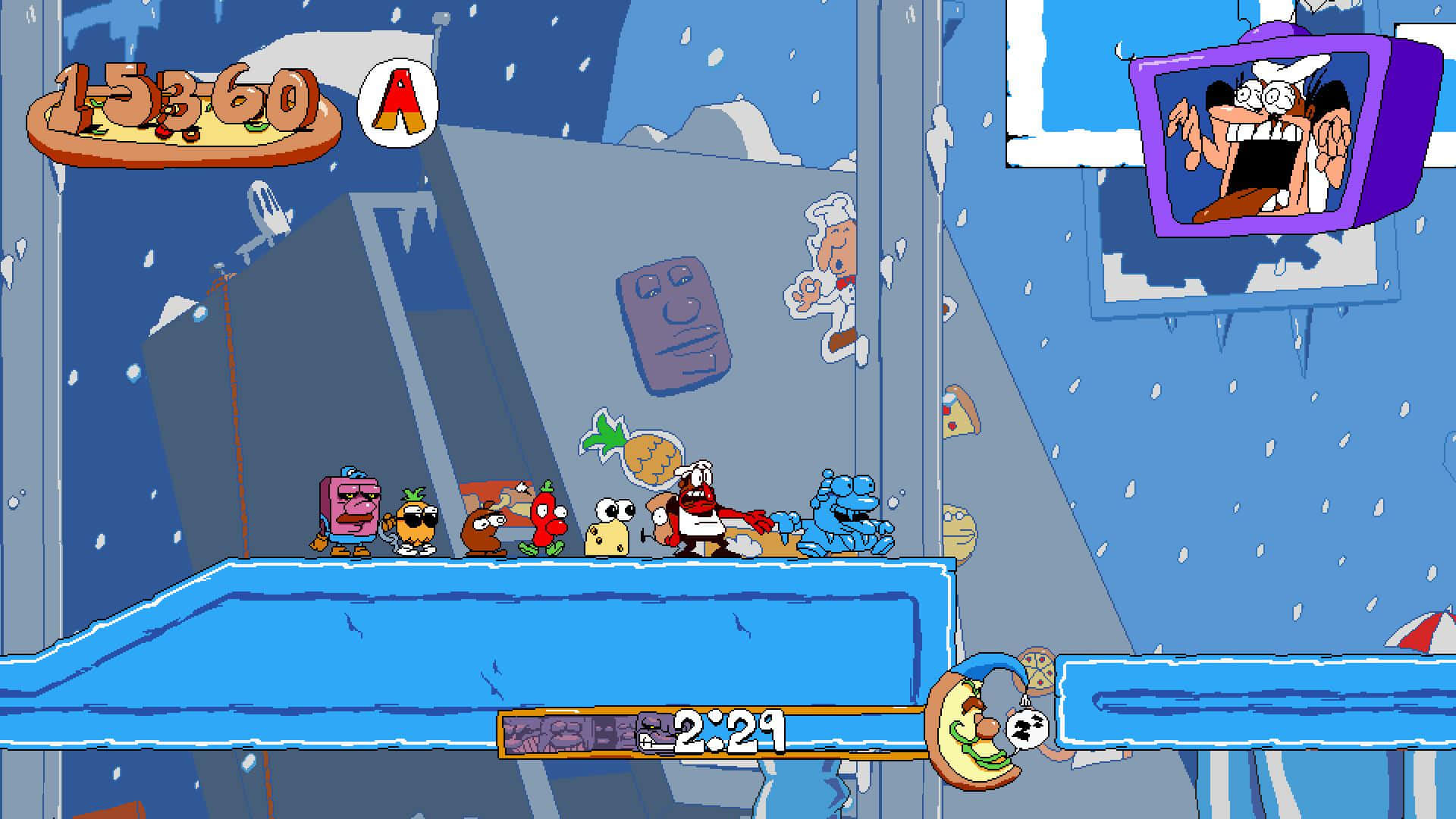 Pizza Tower, 2D side scroller, snowy platform, Full HD Desktop Wallpaper