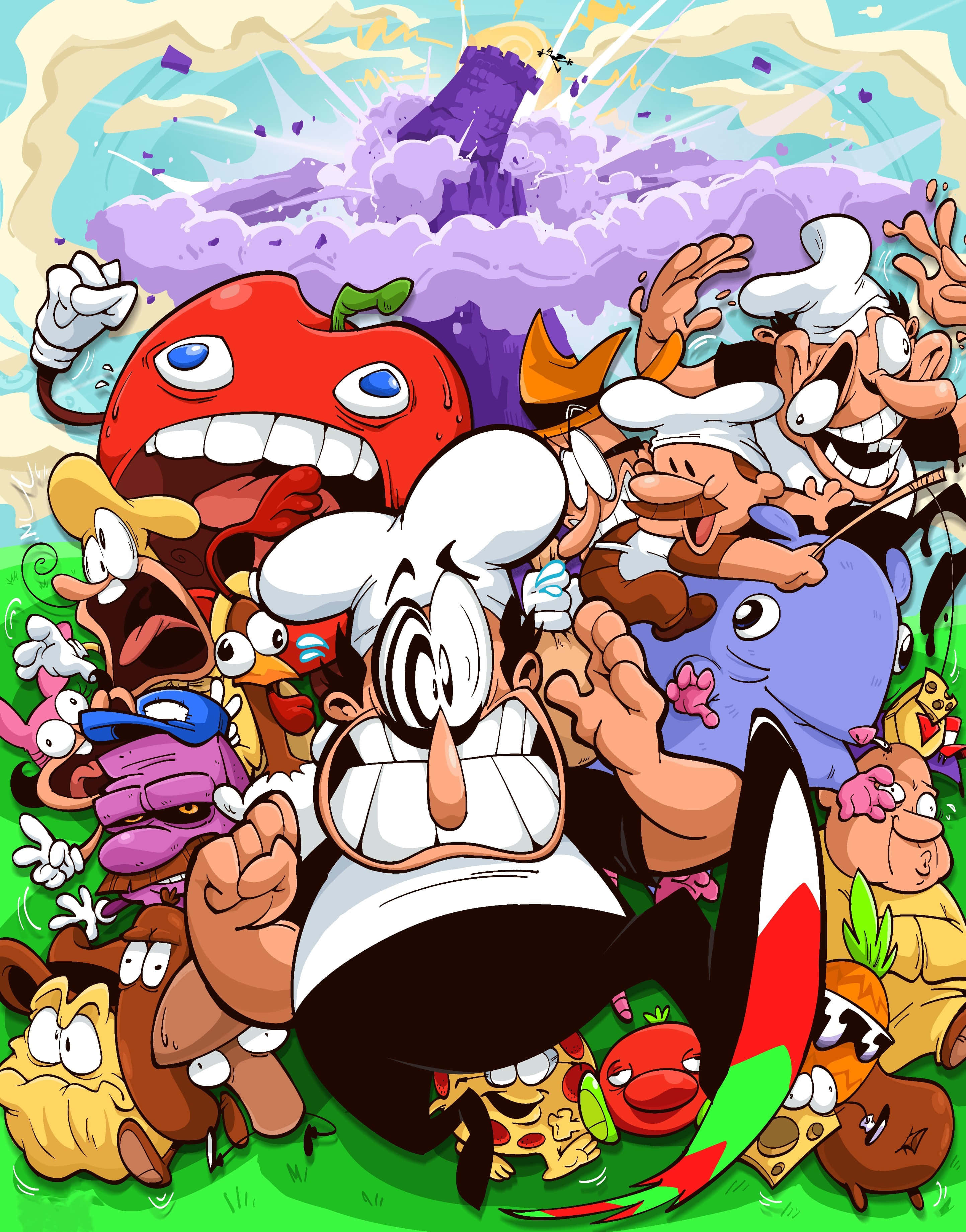 Pizza Tower, chef, screaming food characters, 2K Phone Wallpaper