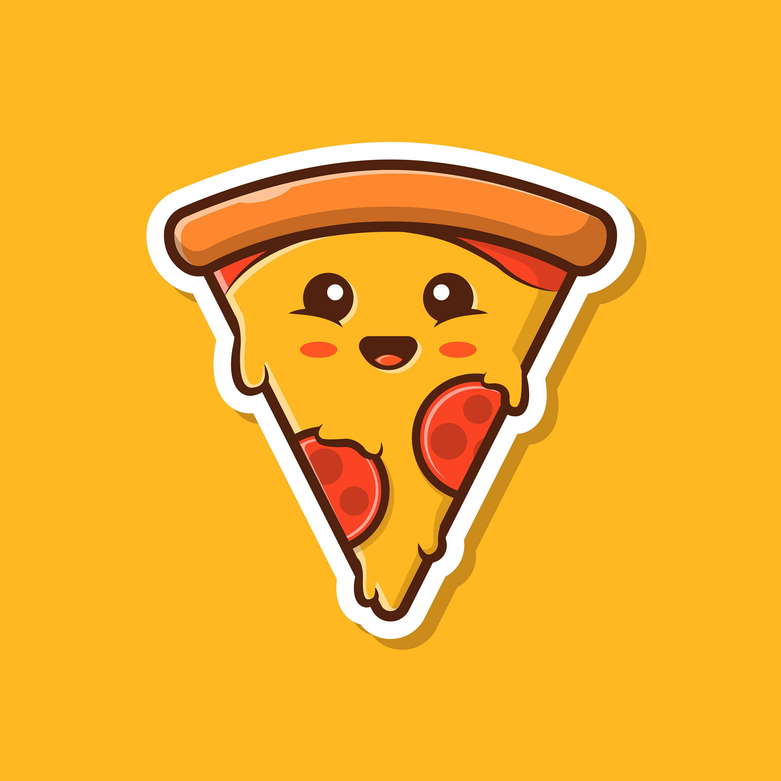 cute pizza art, cartoon pizza slice, big eyes, 2K Desktop Wallpaper