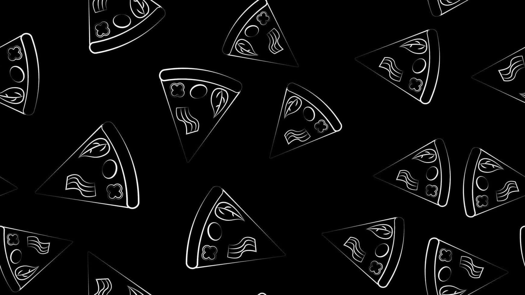Crusty Pizza, black background, white outlined pizza slices, HD Desktop Wallpaper