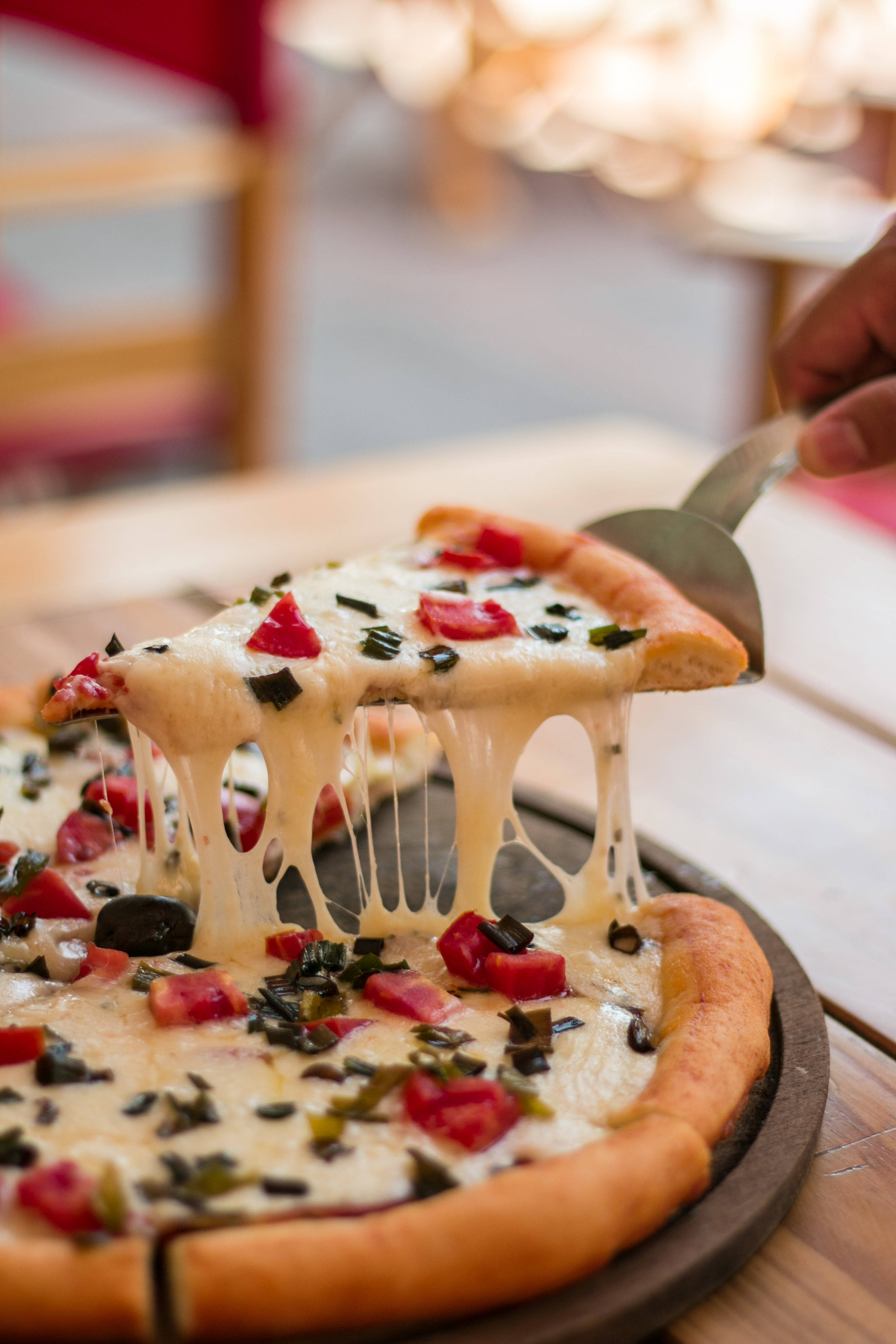 Fresh Cheese Pizza, tomato, basil, 4K Phone Wallpaper
