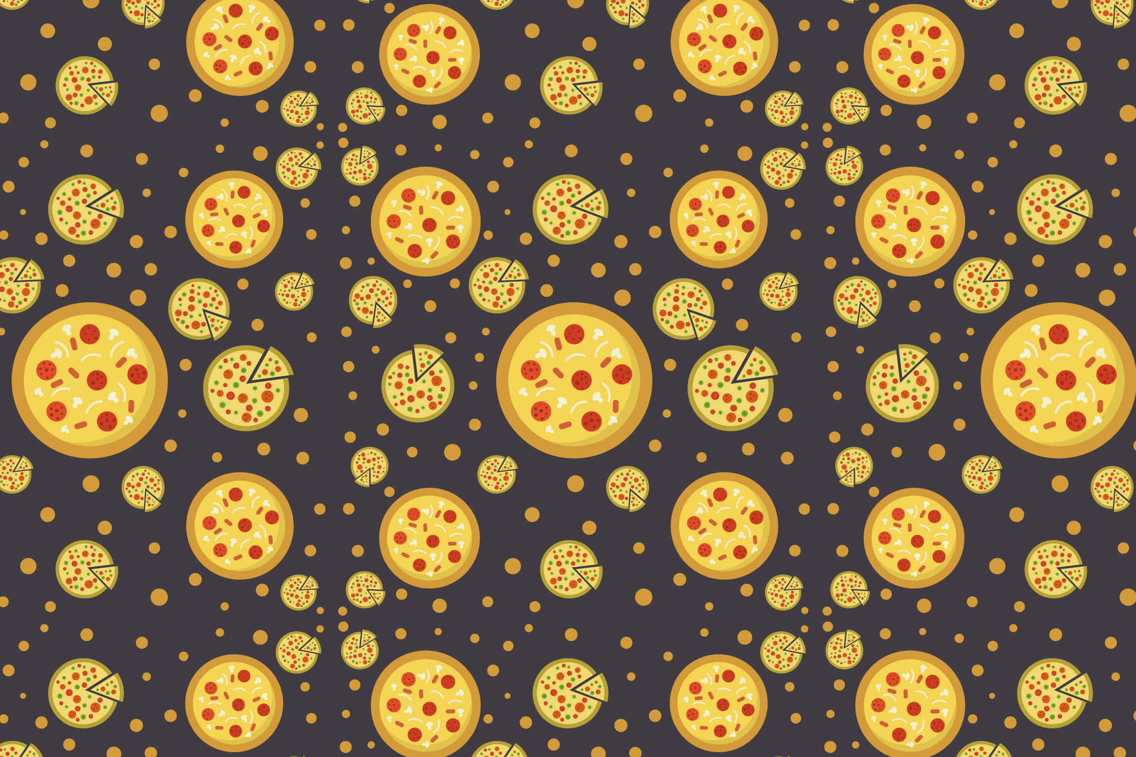 pizza pattern, cartoon-style pepperoni pizzas, slices, Full HD Desktop Wallpaper