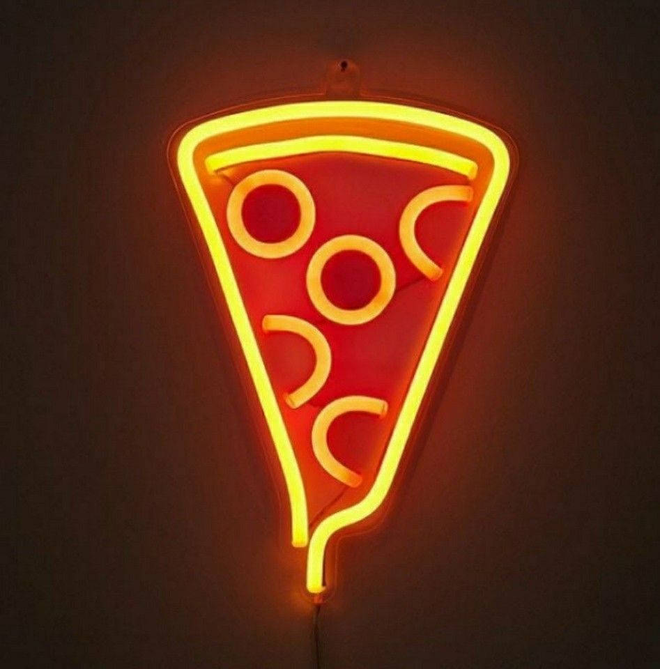 neon orange aesthetic pizza, glowing neon sign, pizza slice, SD Phone Wallpaper