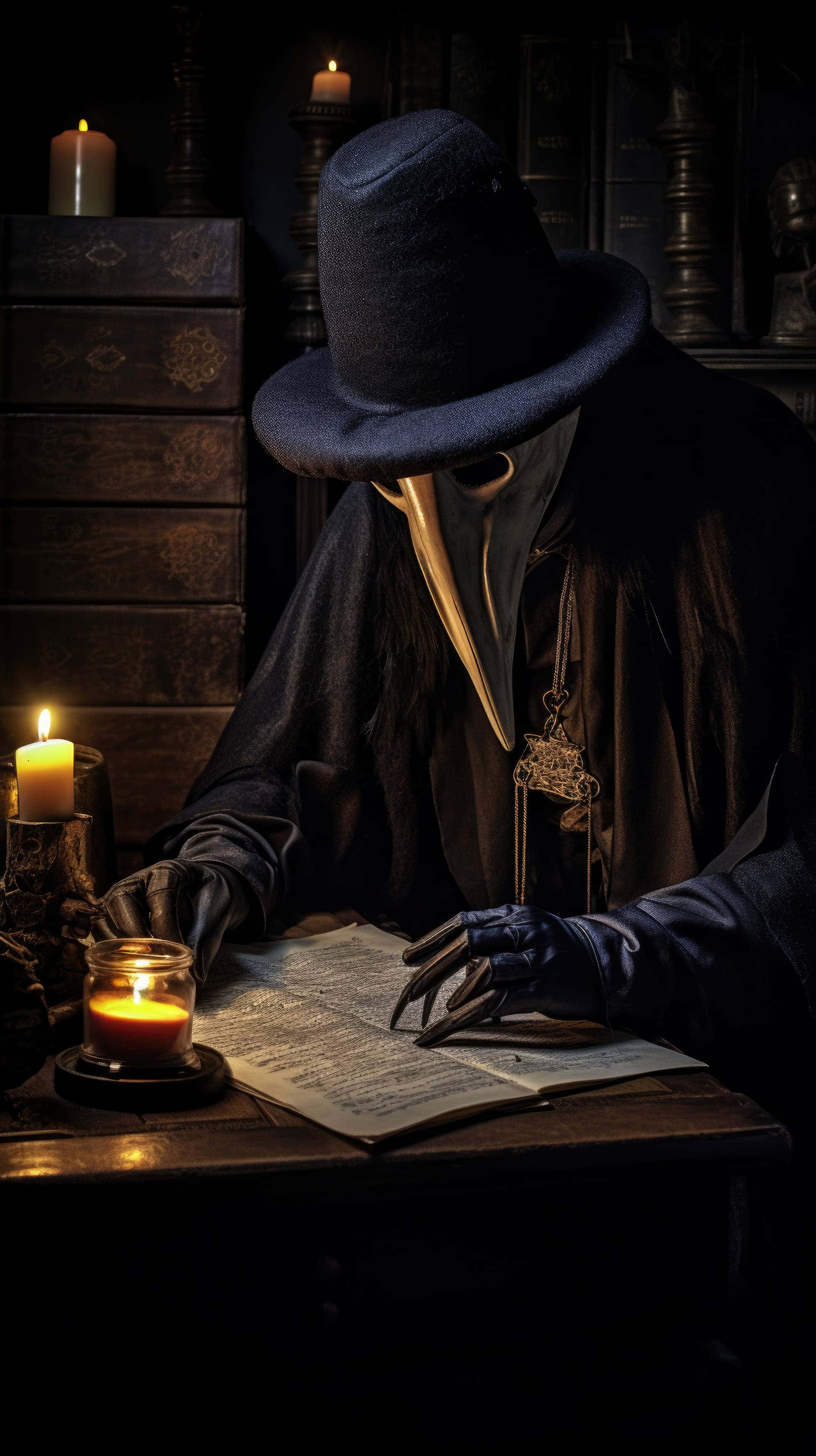 plague doctor, beak mask, dark hat, 4K Phone Wallpaper