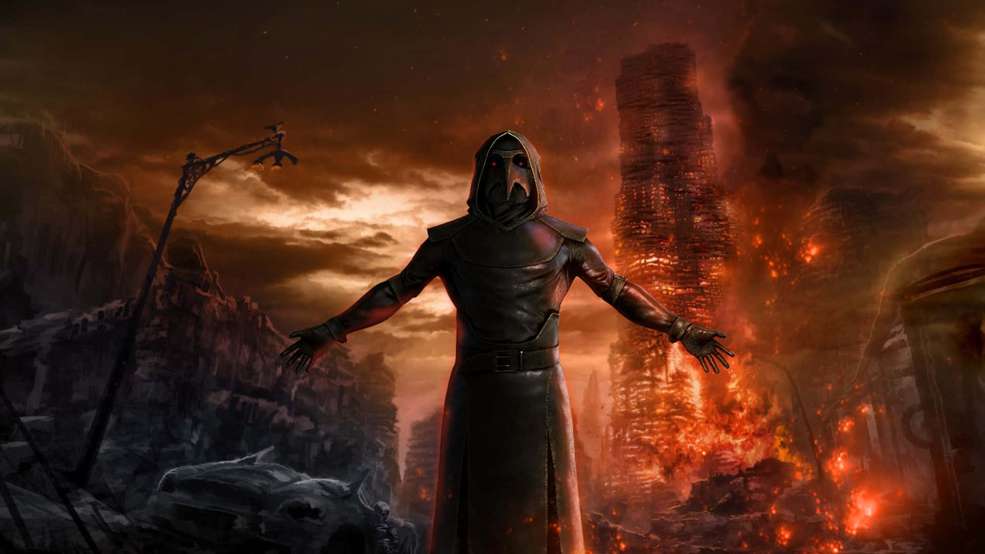 Plague Doctor, plague doctor mask, apocalyptic landscape, Full HD Desktop Wallpaper