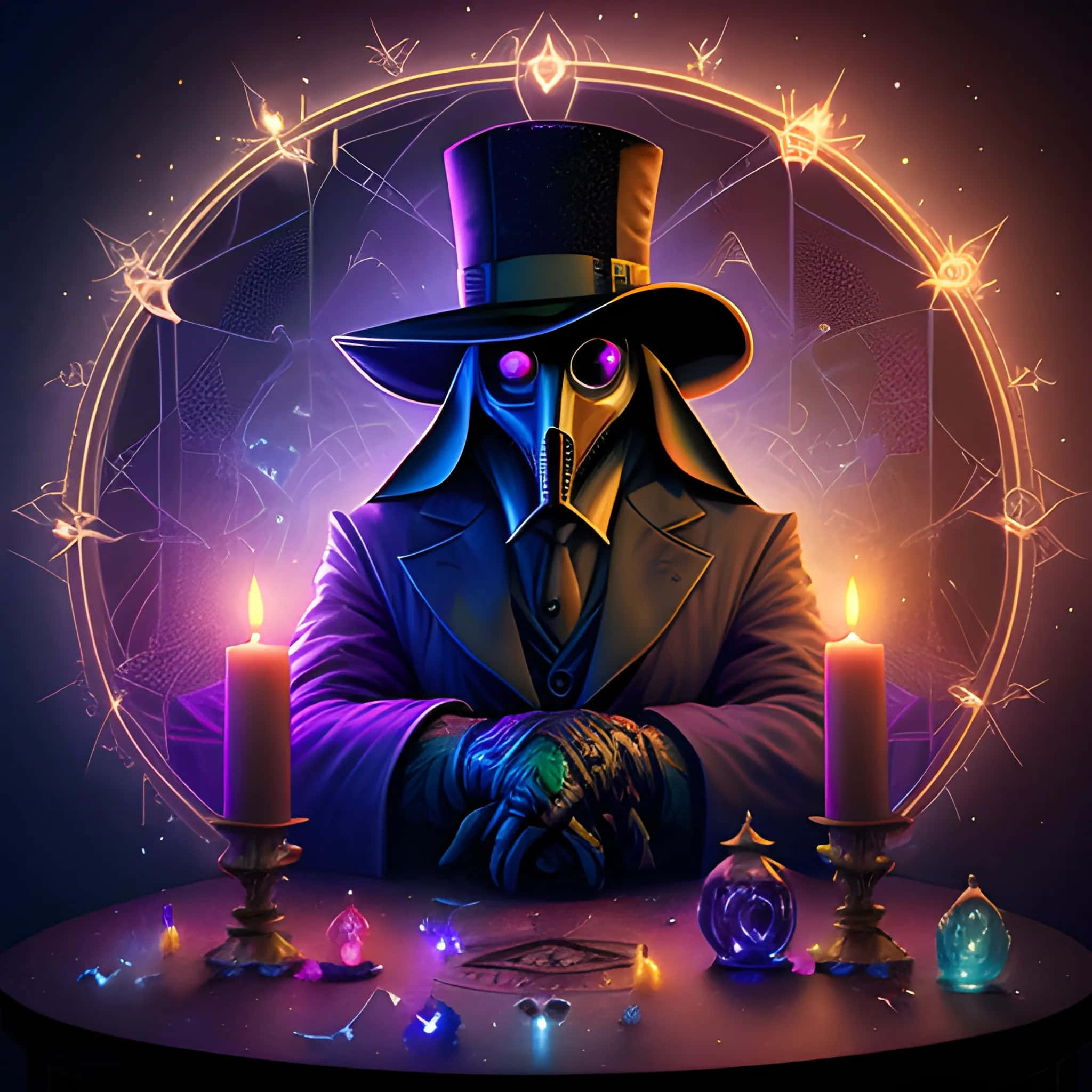 plague doctor, top hat, bird mask, Full HD Desktop Wallpaper