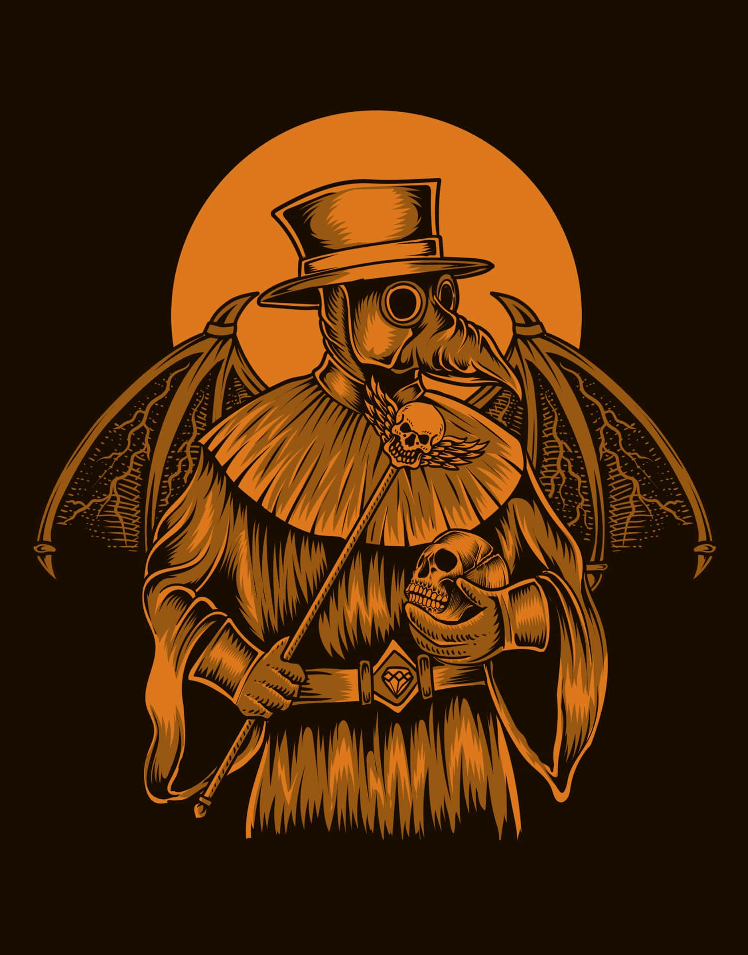 Plague Doctor, bat wings, skull motif, Full HD Phone Wallpaper