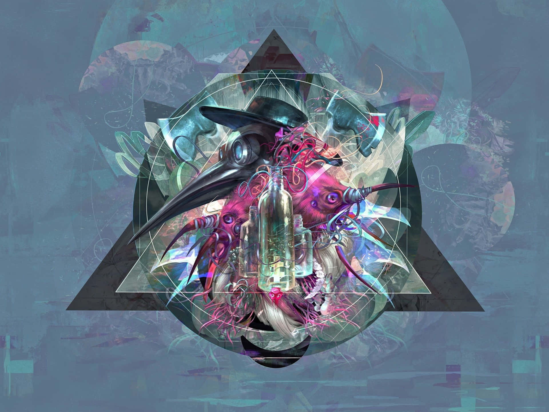 Plague Doctor, abstract geometric shapes, vibrant pink, Full HD Desktop Wallpaper