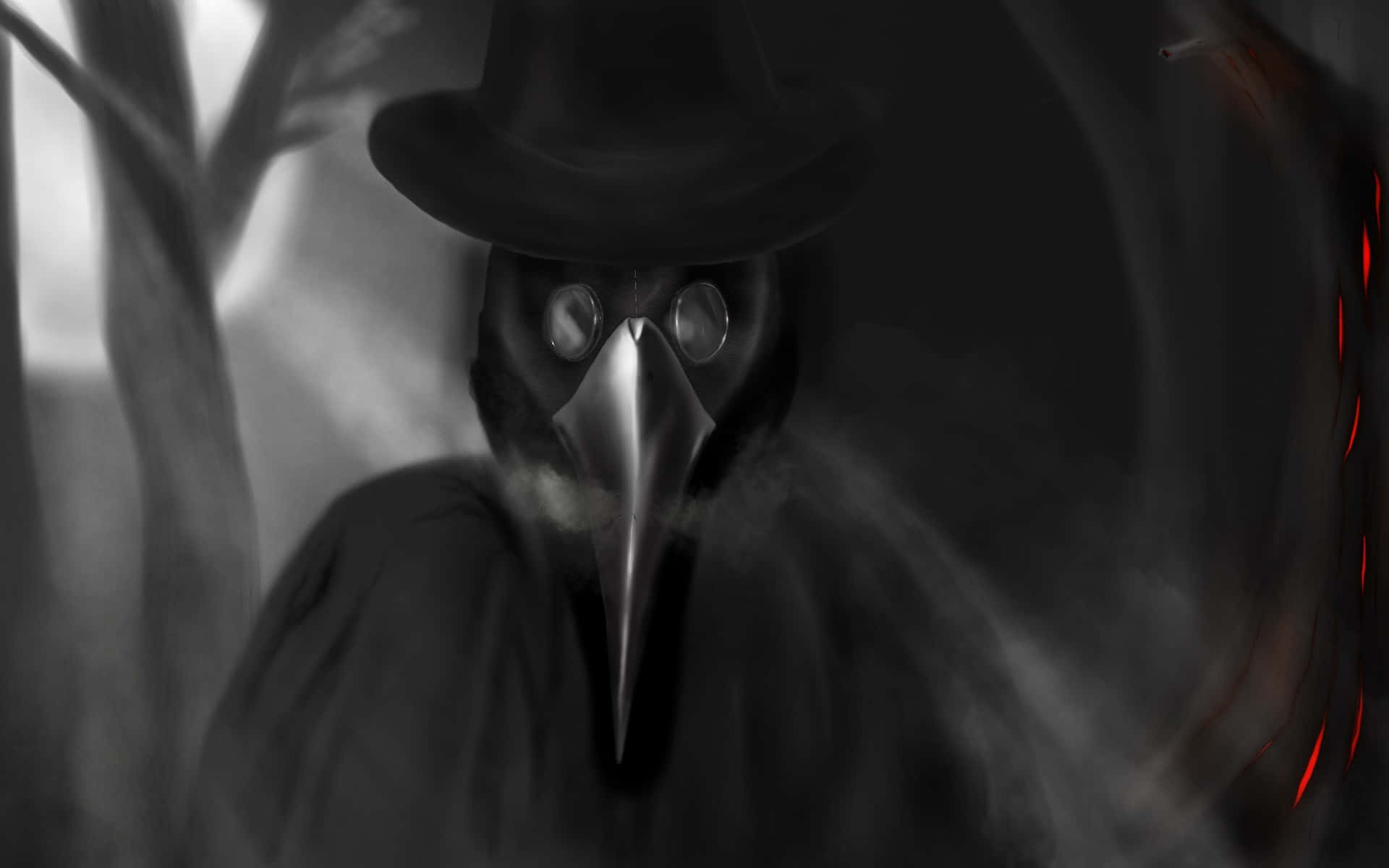 plague doctor, black hat, long beak mask, Full HD Desktop Wallpaper