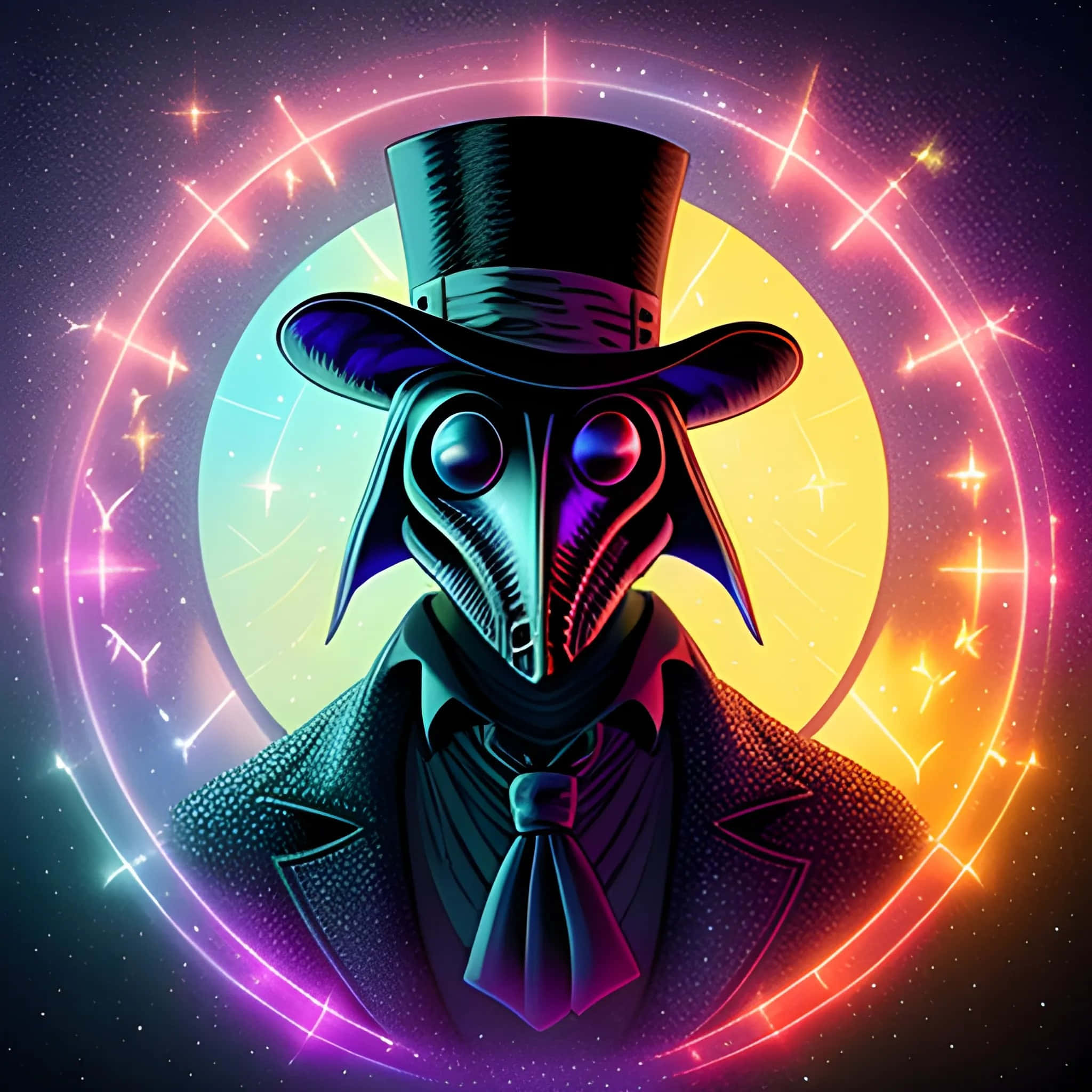 Cosmic Plague Doctor, top hat, beaked mask, Full HD Desktop Wallpaper