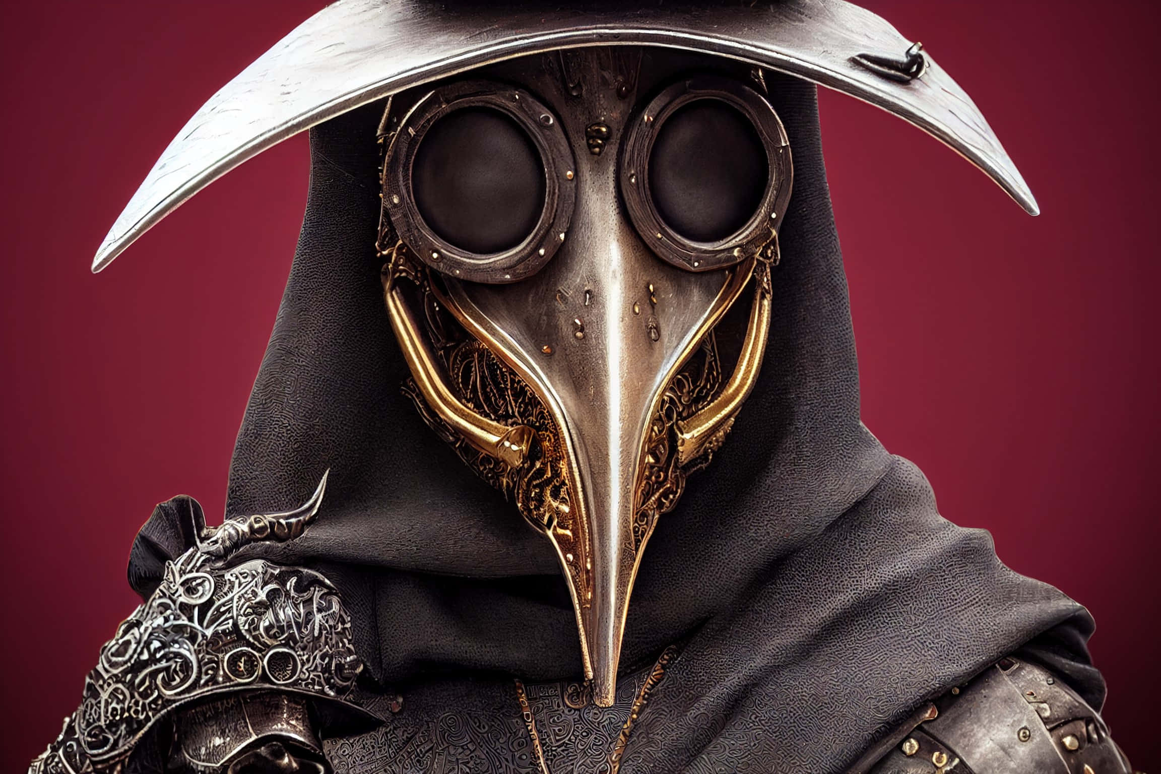 Plague Doctor, steampunk plague doctor, ornate metal gear, Full HD Desktop Wallpaper