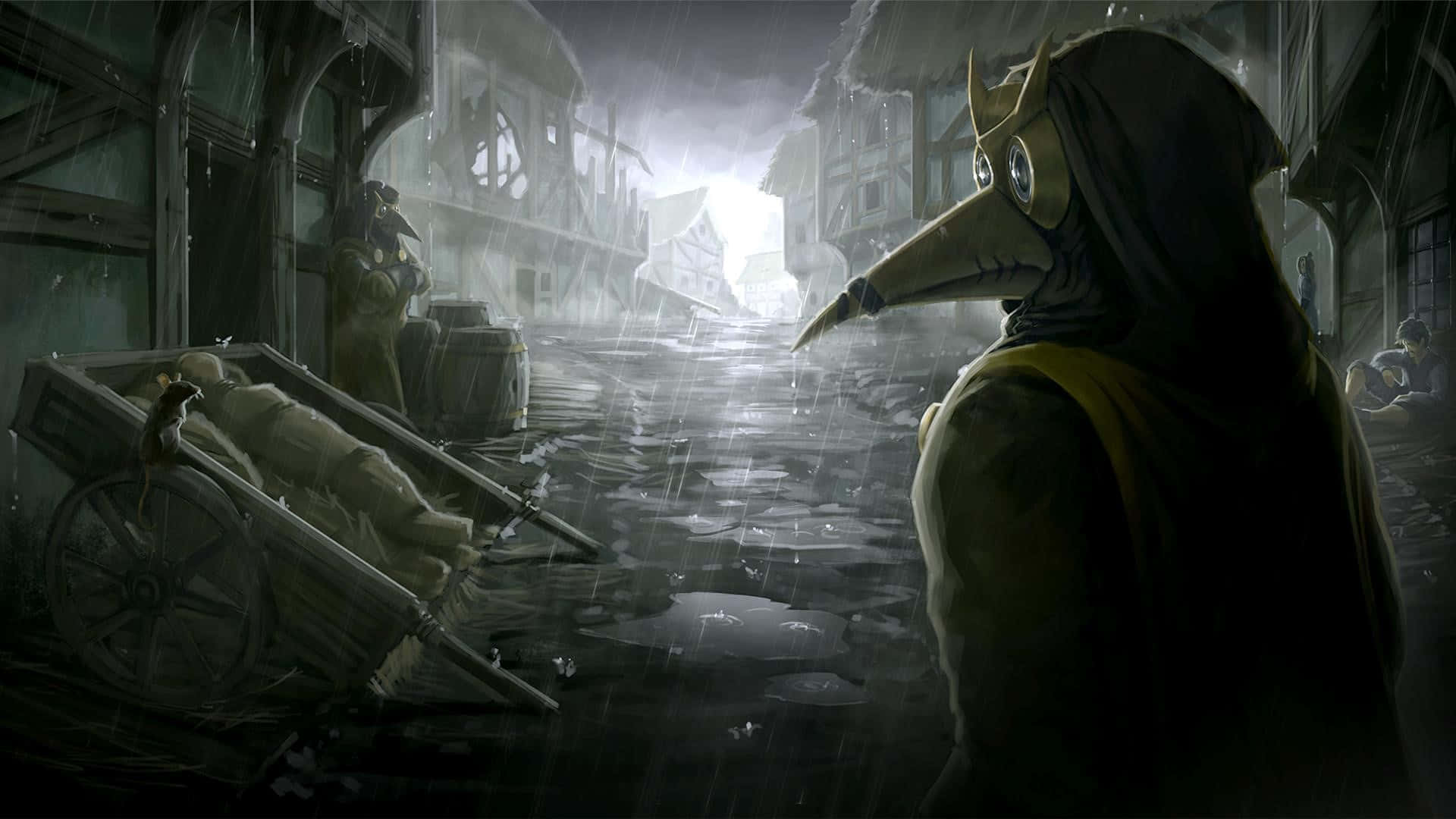 Plague Doctor, medieval town, beak mask, Full HD Desktop Wallpaper
