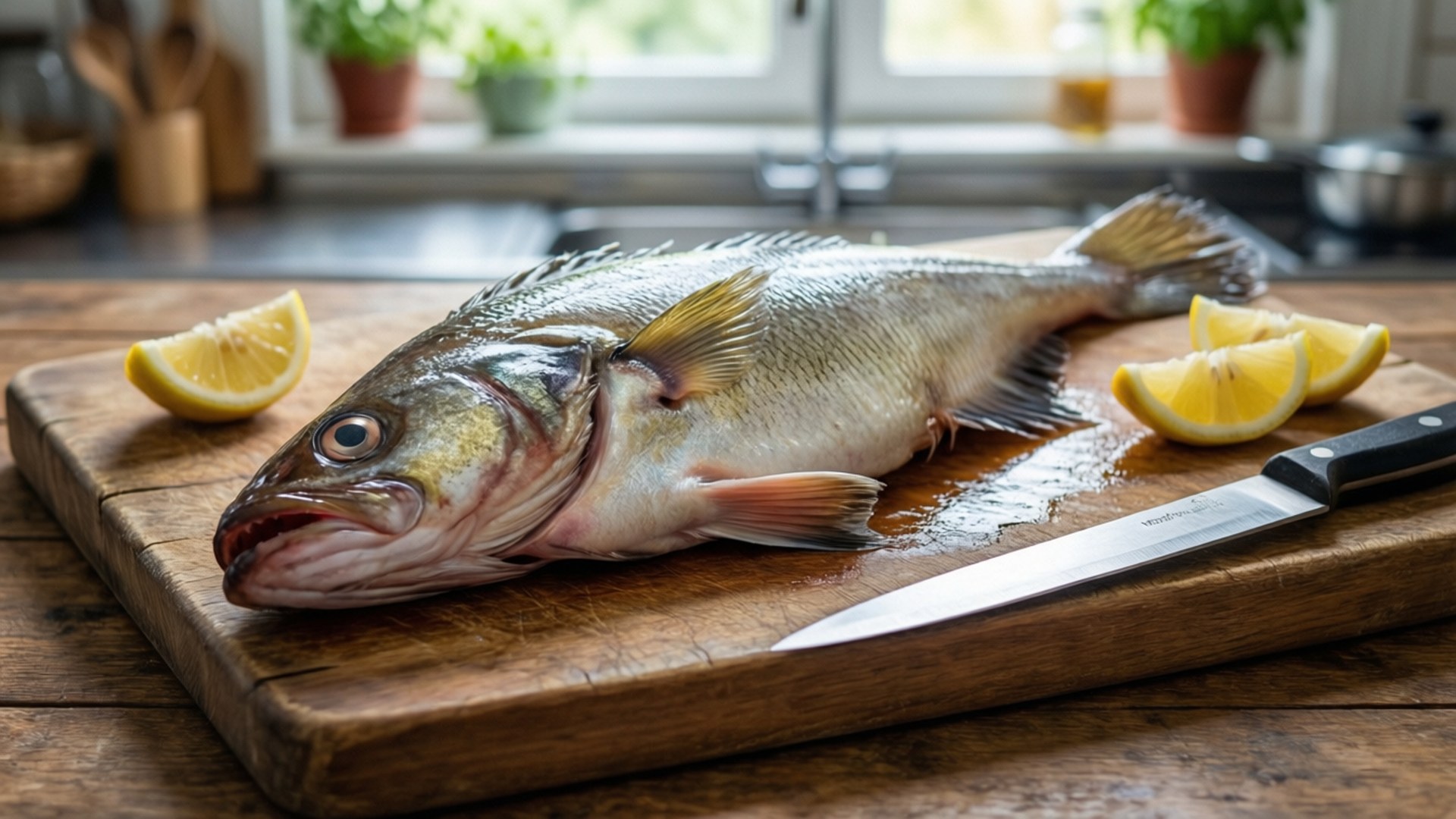 plaice, cutting board, lemon, Full HD Desktop Wallpaper