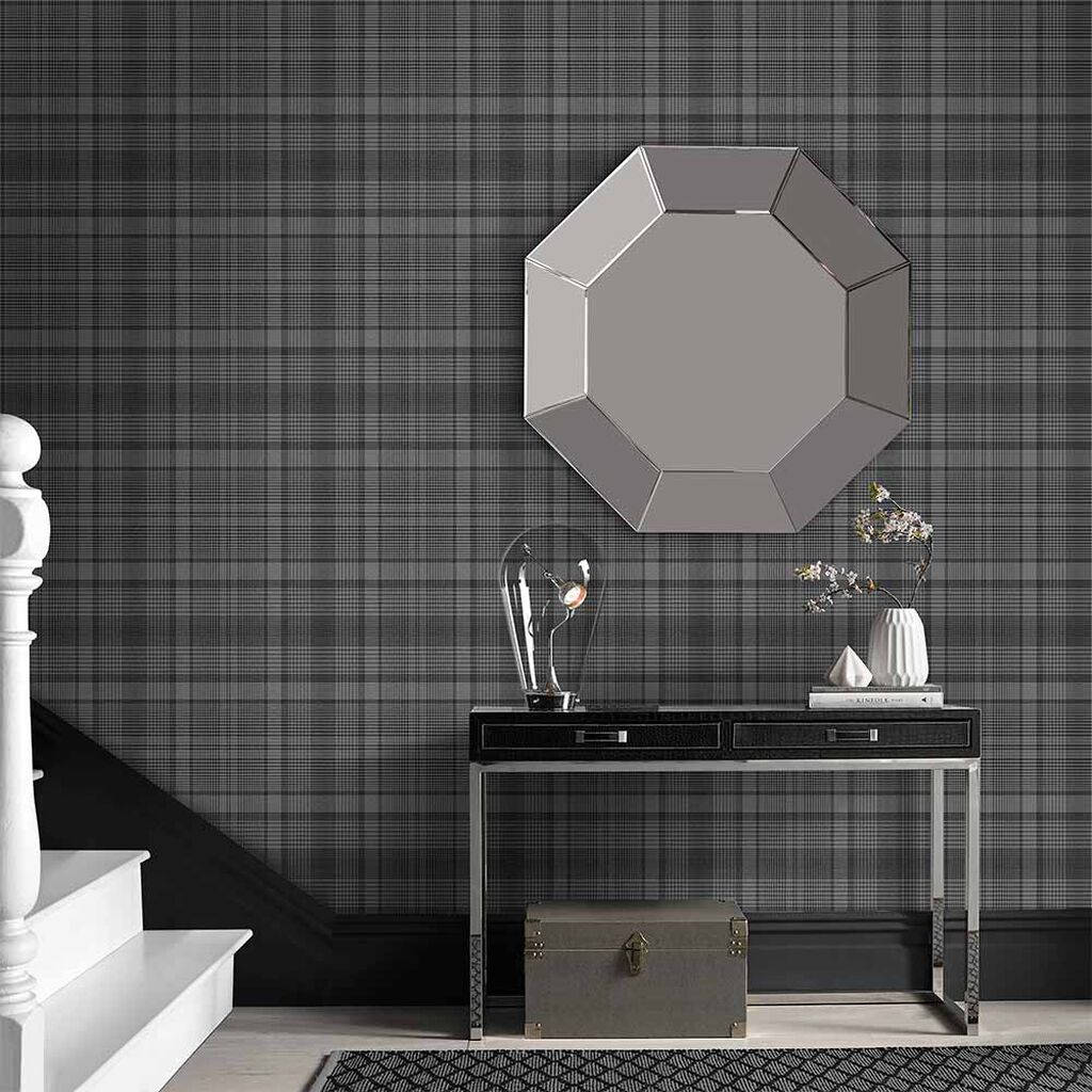 Plaid, dark gray plaid wallpaper, modern console table, SD Desktop Wallpaper