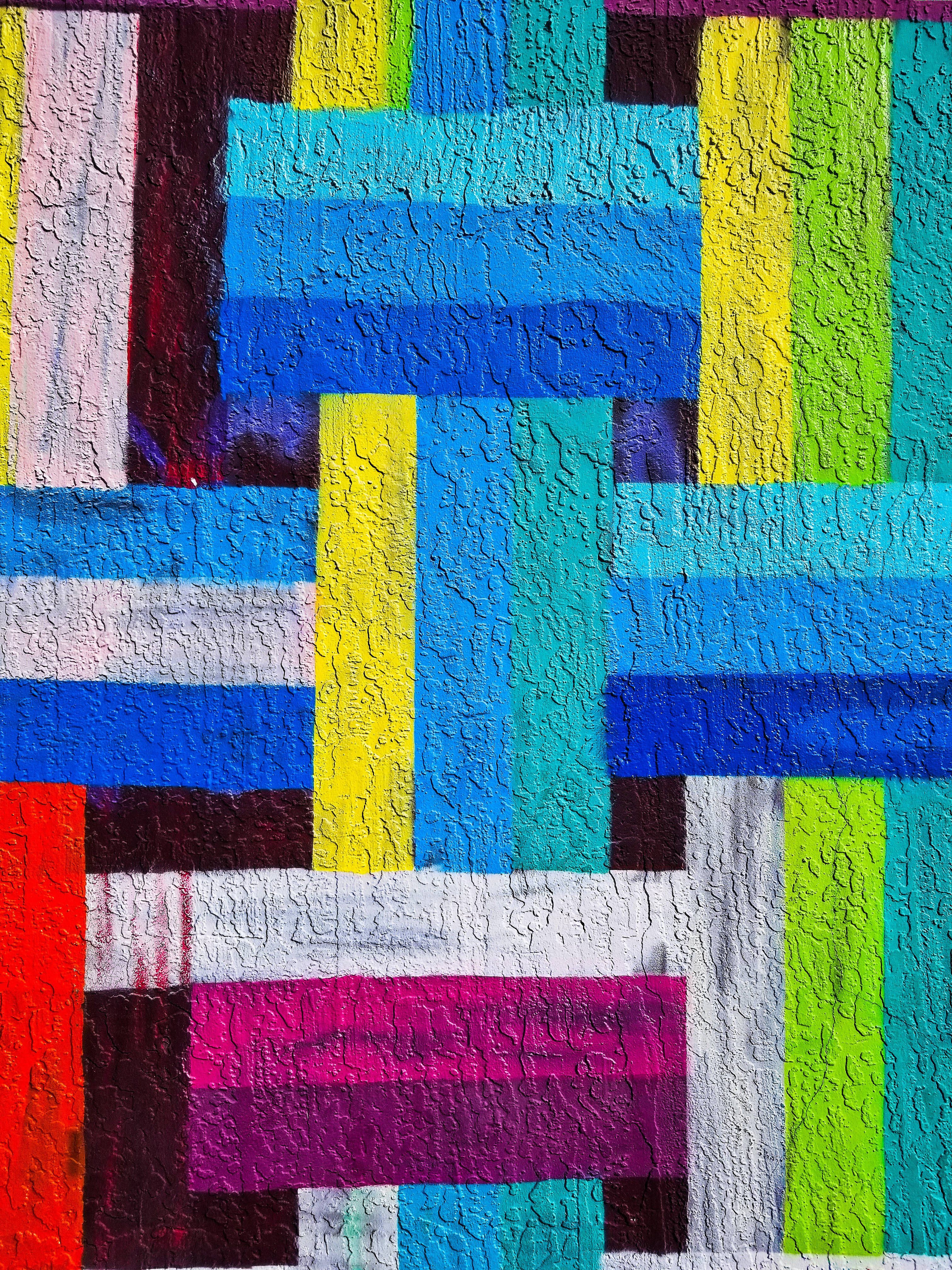 textured plaid painting, vibrant abstract geometric stripes, bold colors, 4K Phone Wallpaper