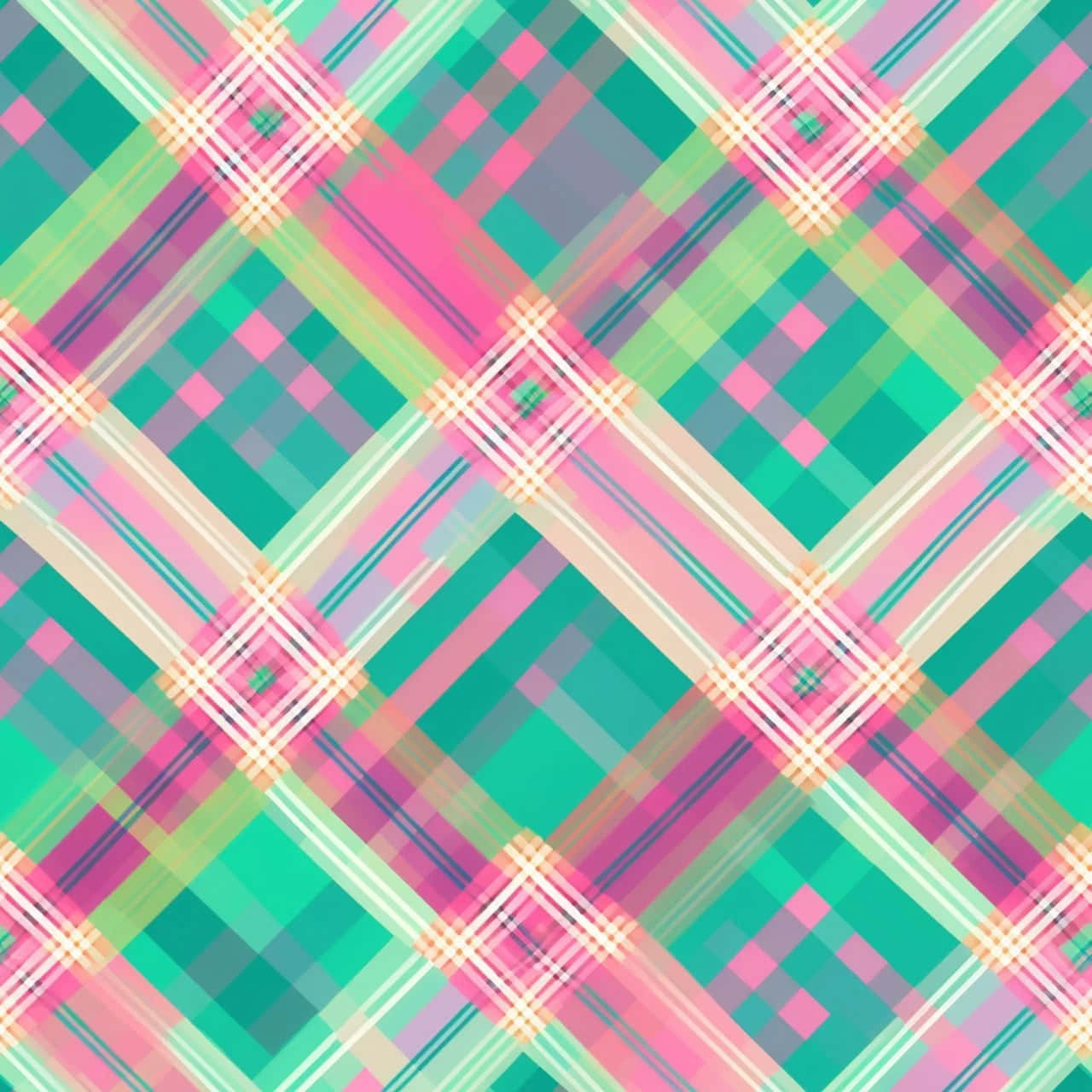 green preppy plaid pattern, pink green and white stripes, diamond shapes, HD Desktop Wallpaper