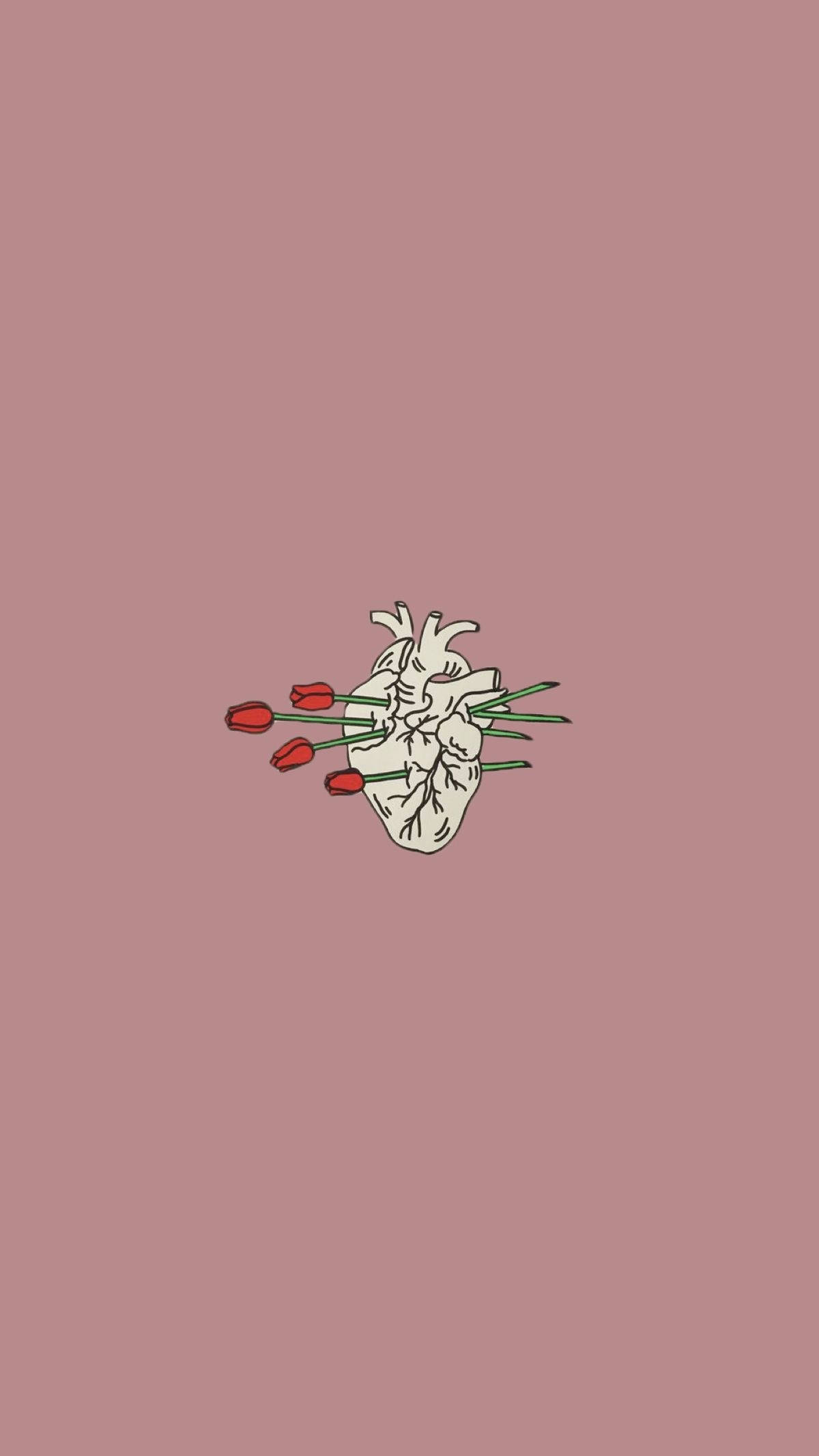 heart, red tulips, muted pink background, Full HD Phone Wallpaper