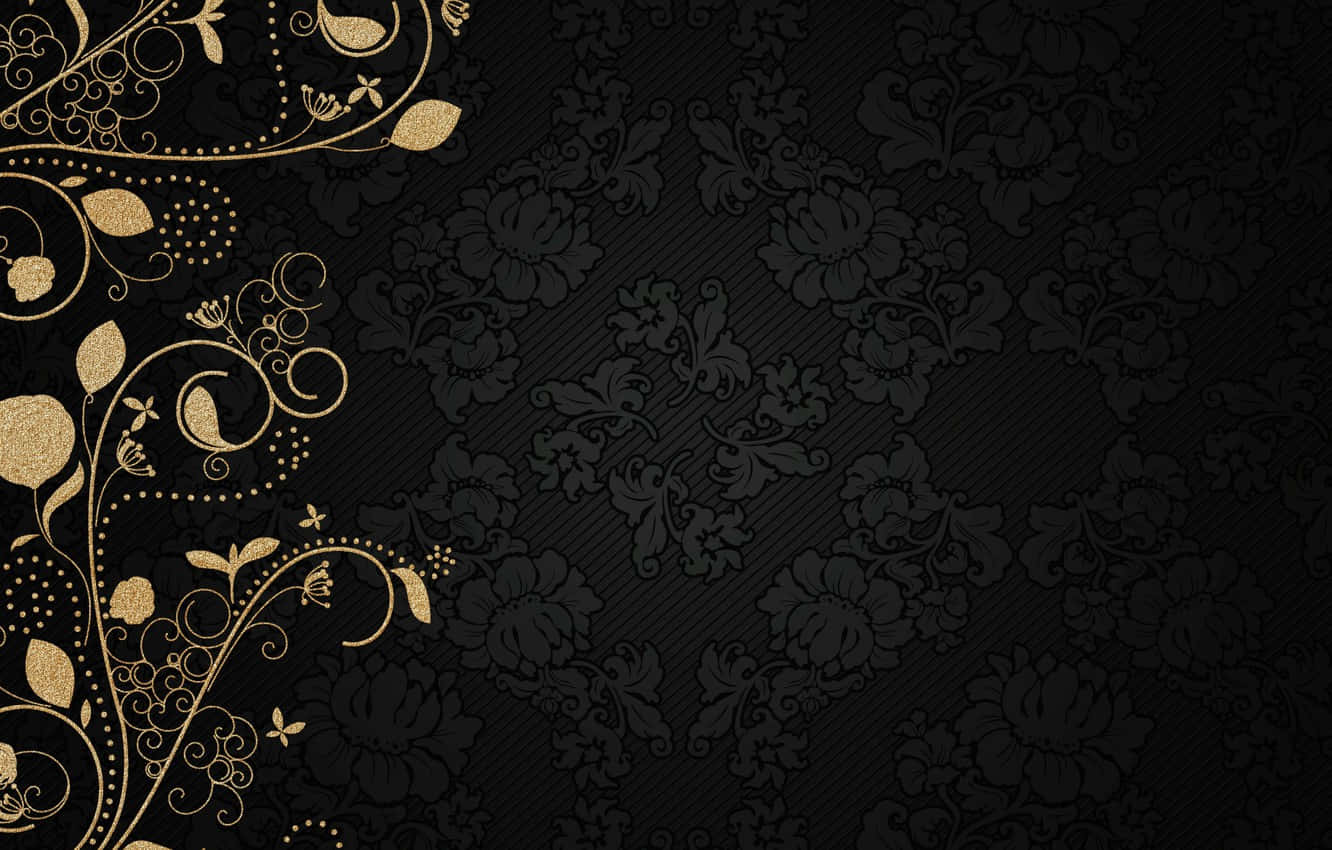 black, gold, floral swirls, HD Desktop Wallpaper