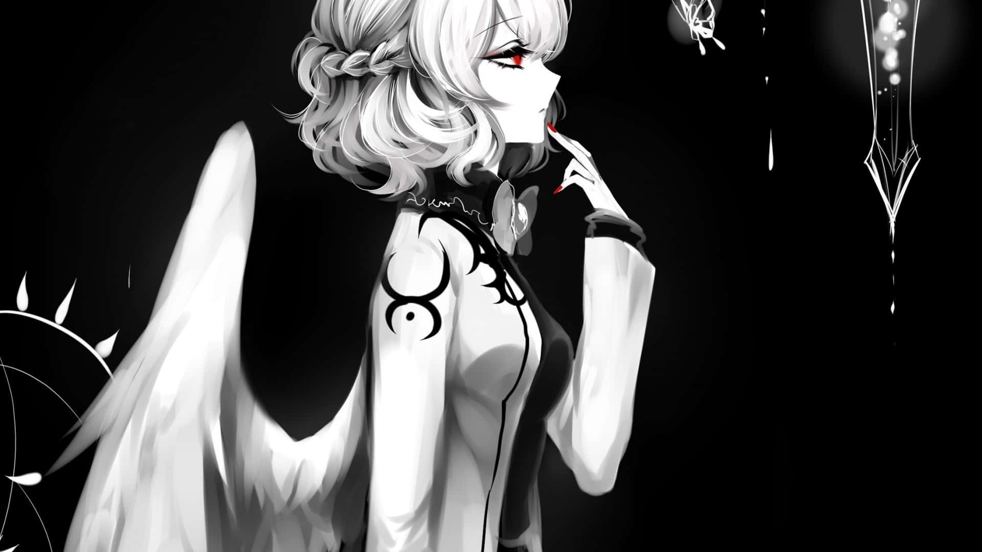 black anime aesthetic, monochrome anime girl, white hair, Full HD Desktop Wallpaper