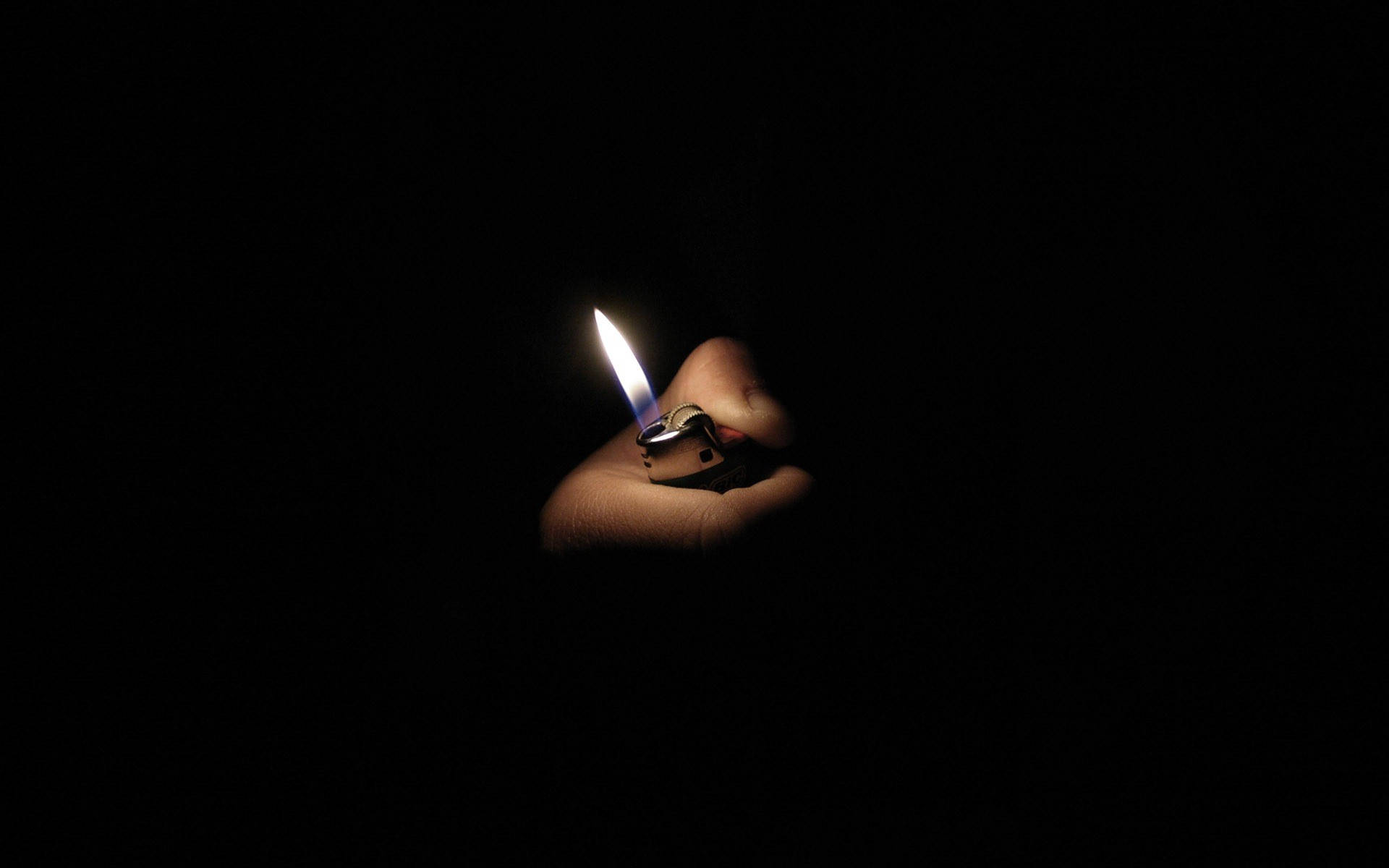 lit lighter, bright blue flame, absolute darkness, Full HD Desktop Wallpaper