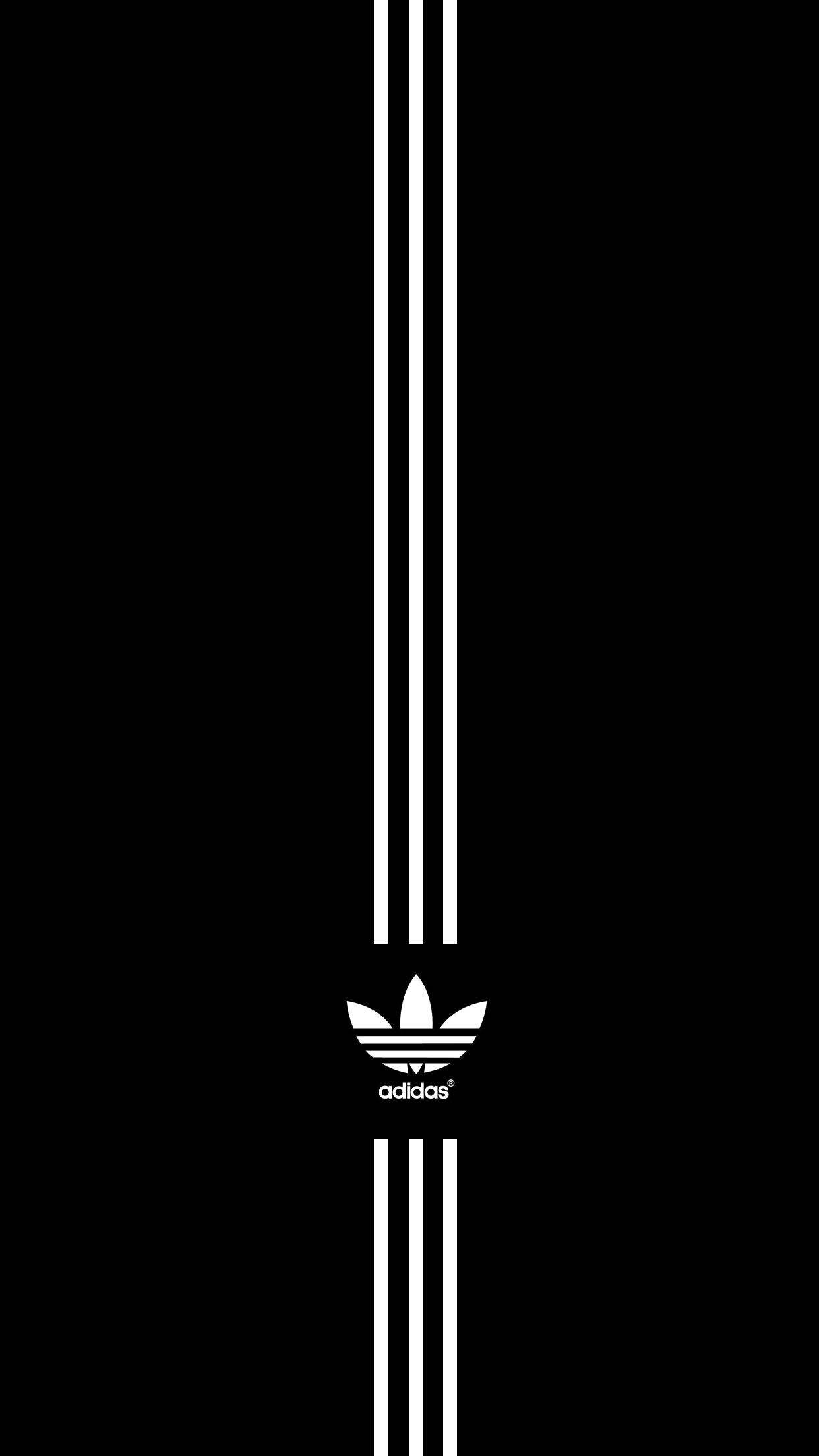 adidas, plain black iPhone, white adidas stripes, Full HD Phone Wallpaper