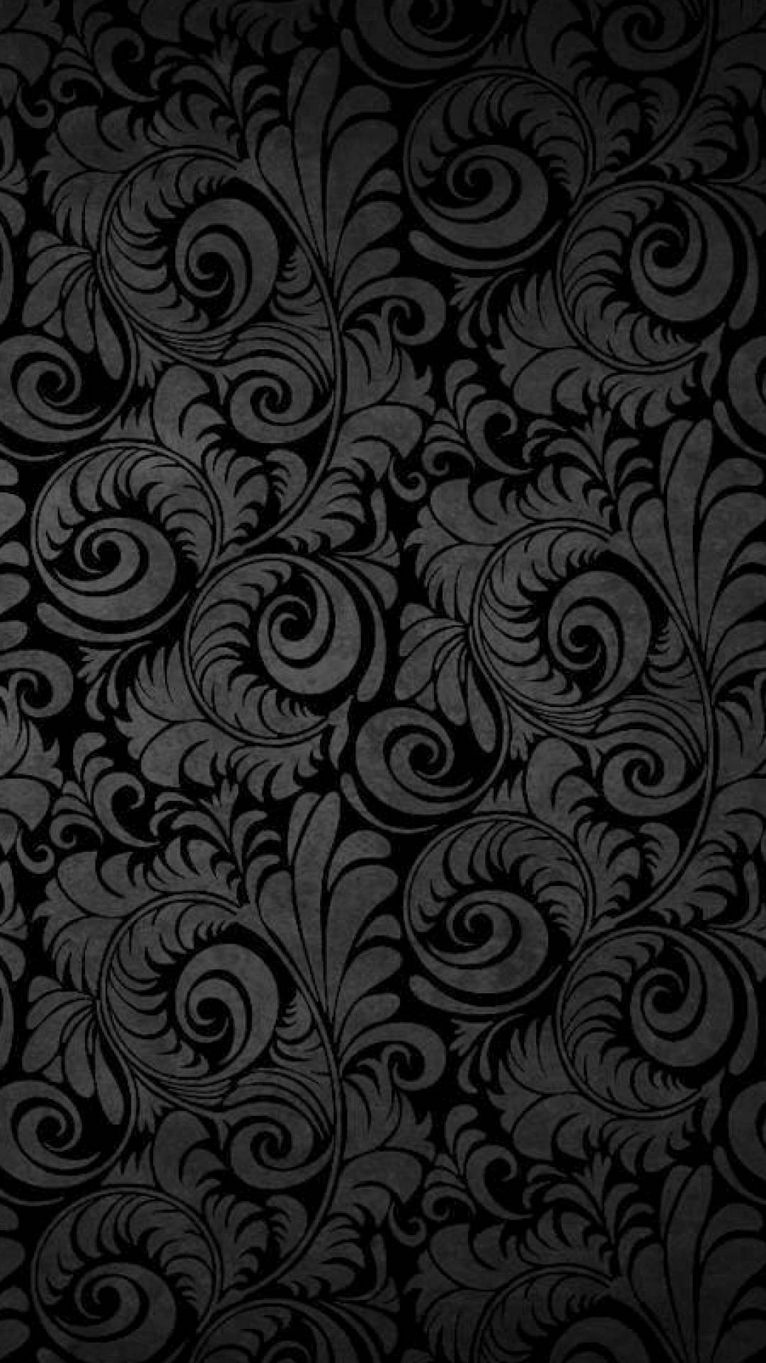 Plain Black iPhone, damask pattern, swirling floral motifs, Full HD Phone Wallpaper