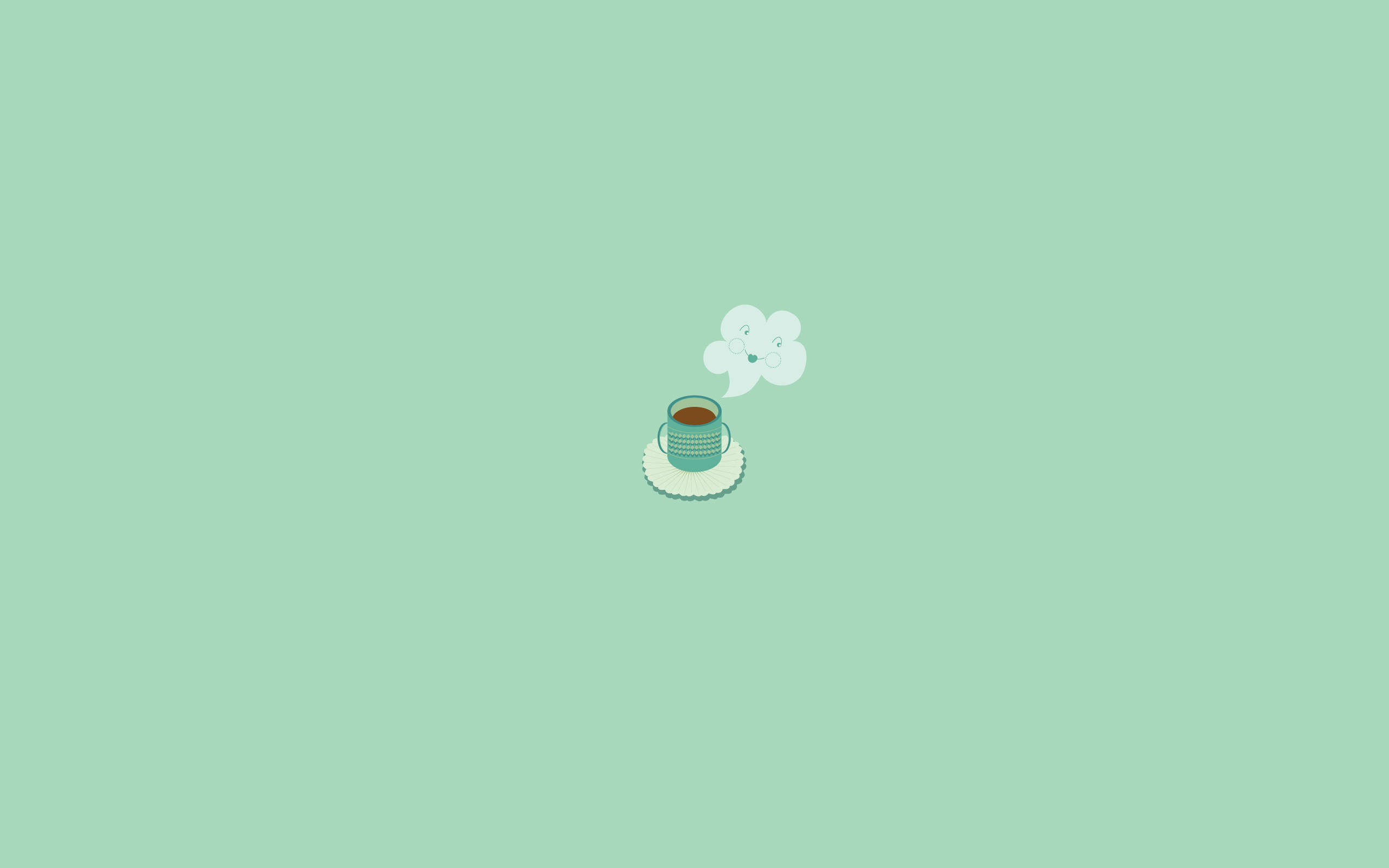teal, smiling steam cloud, pale green background, 2K Desktop Wallpaper
