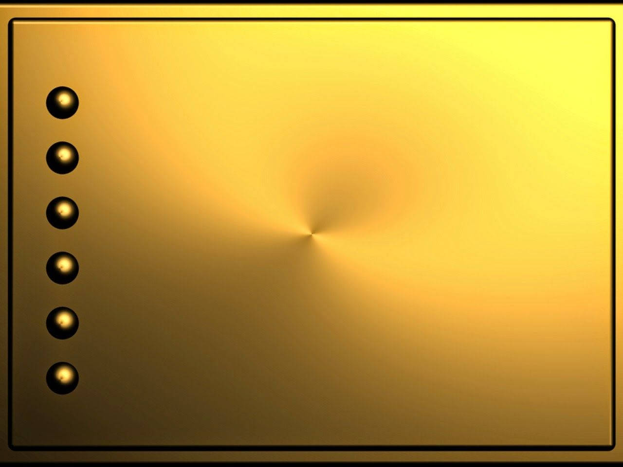 Plain Gold Metallic Plate with Rivets, golden gradient background, six glowing orbs, HD Desktop Wallpaper