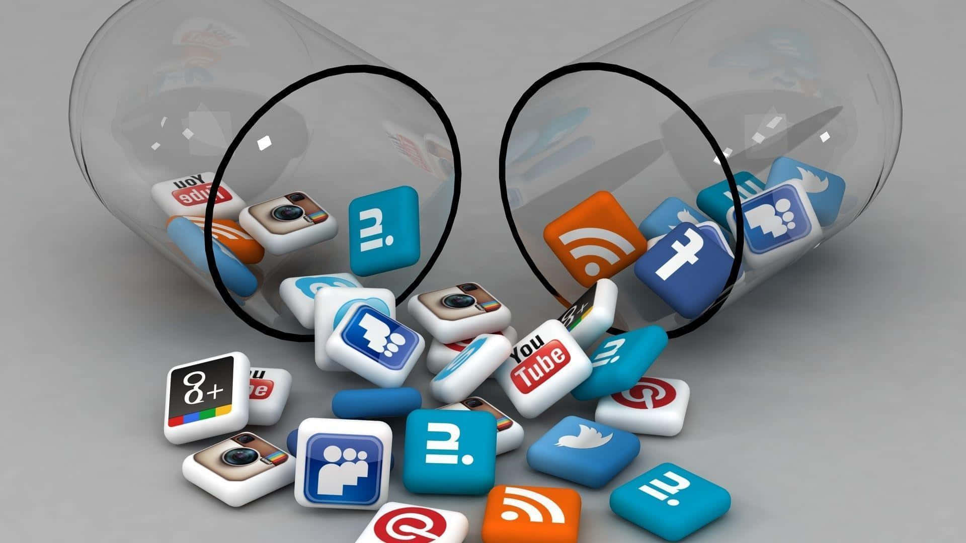 Social Media Icons, glassware, overturned glass tubes, Full HD Desktop Wallpaper