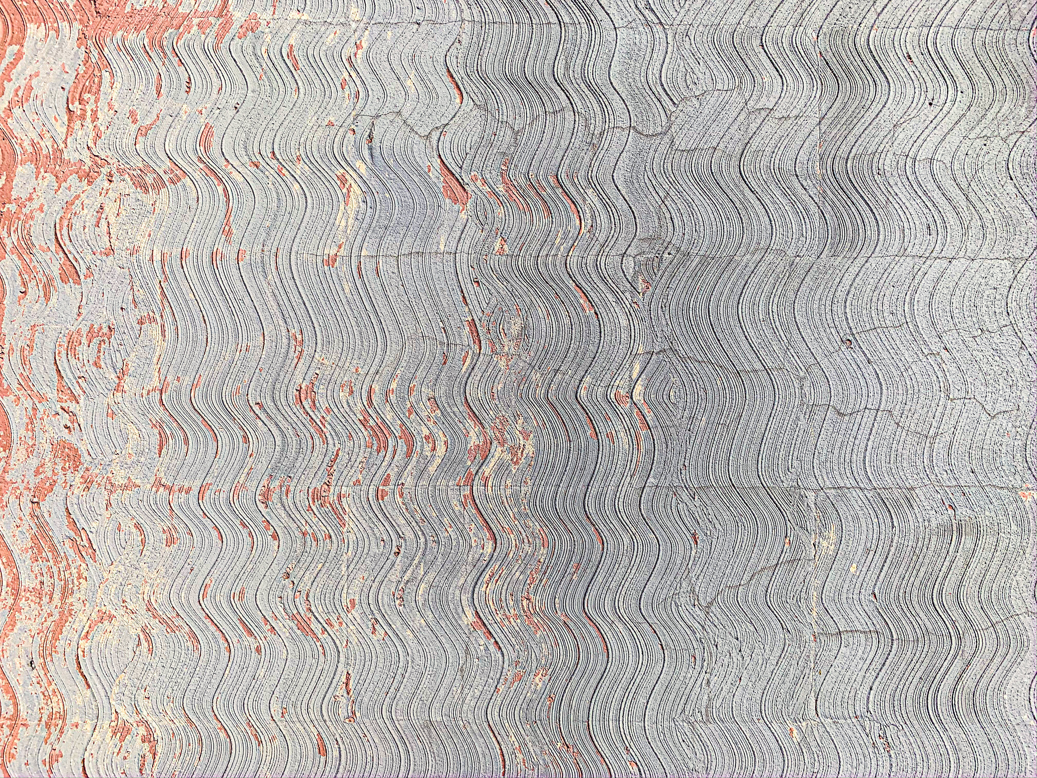Plain Grey Concrete, wavy pattern, peeling red paint, 4K Desktop Wallpaper