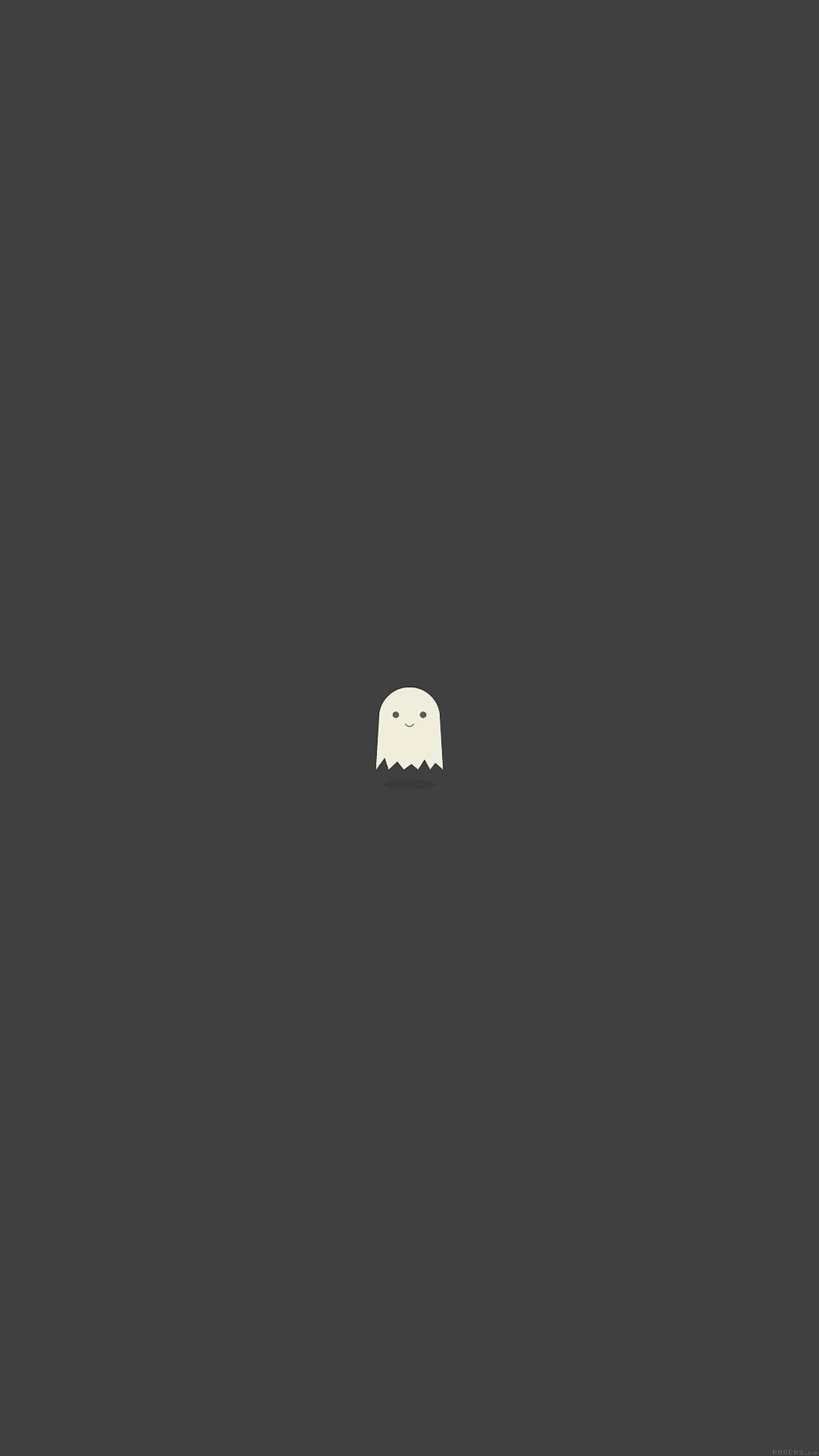 minimalist white ghost icon, tiny smile, solid dark gray background, Full HD Phone Wallpaper