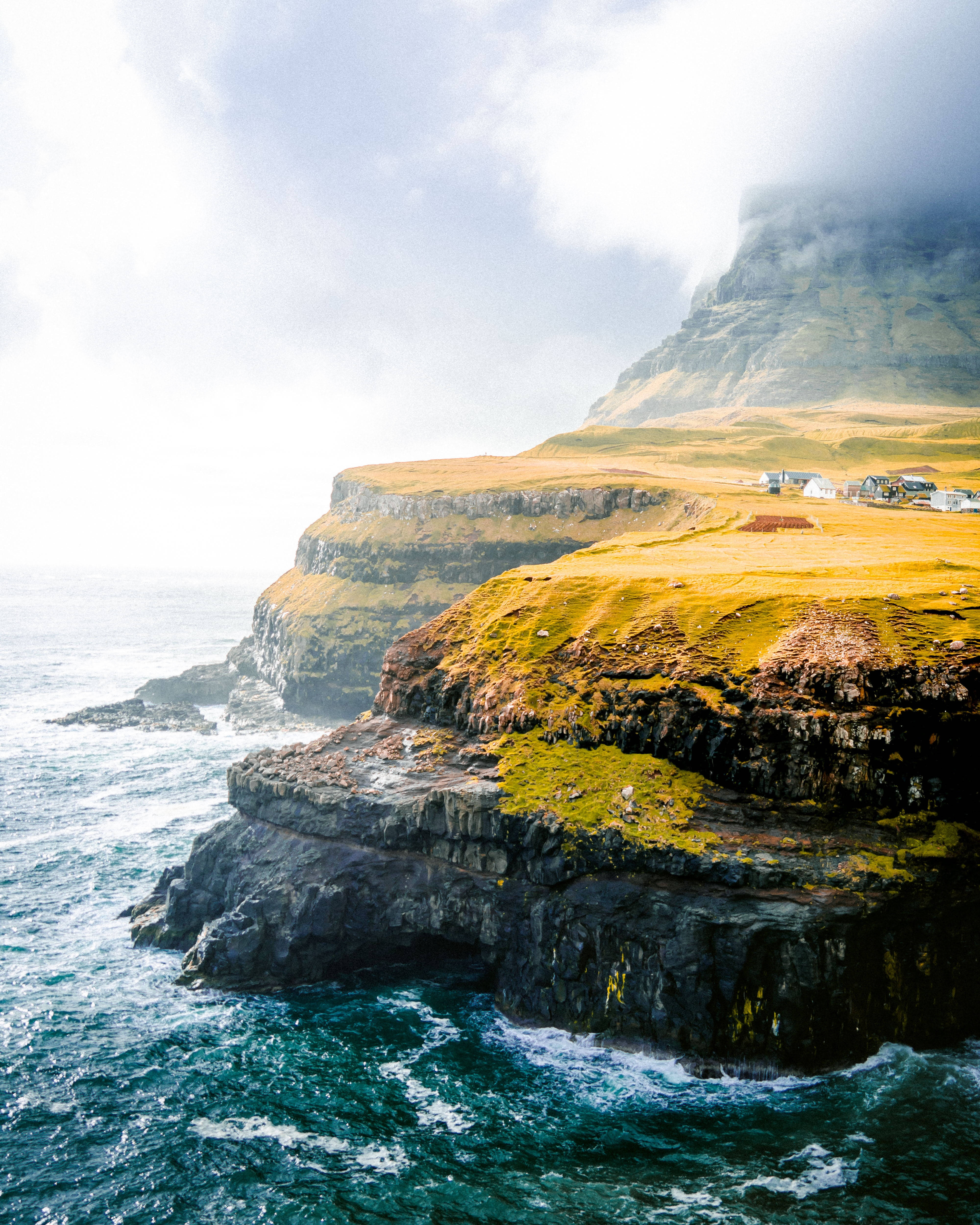 Plain HD iPhone, seaside cliffs, golden grasses, 4K Phone Wallpaper