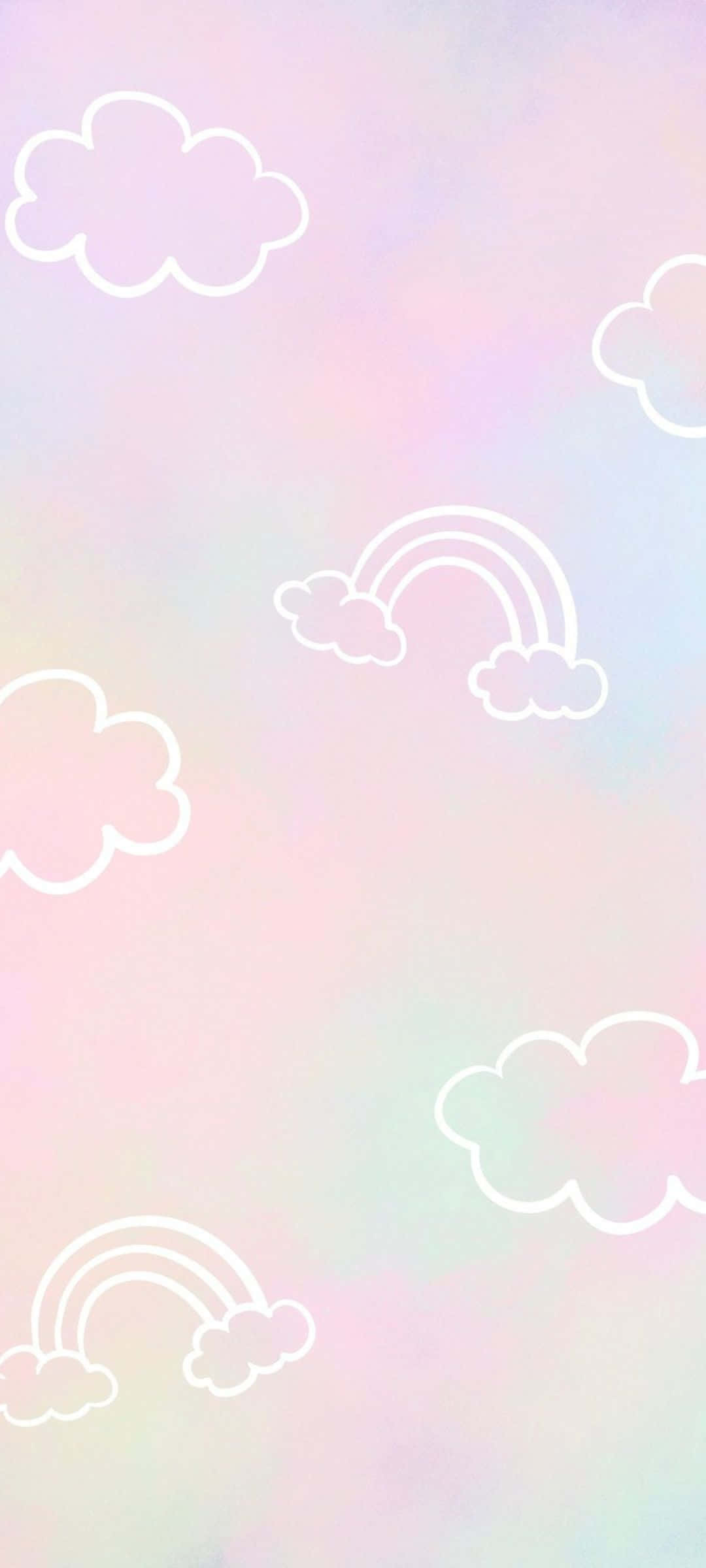 pastel gradient sky, white outlined clouds, rainbows, Full HD Phone Wallpaper