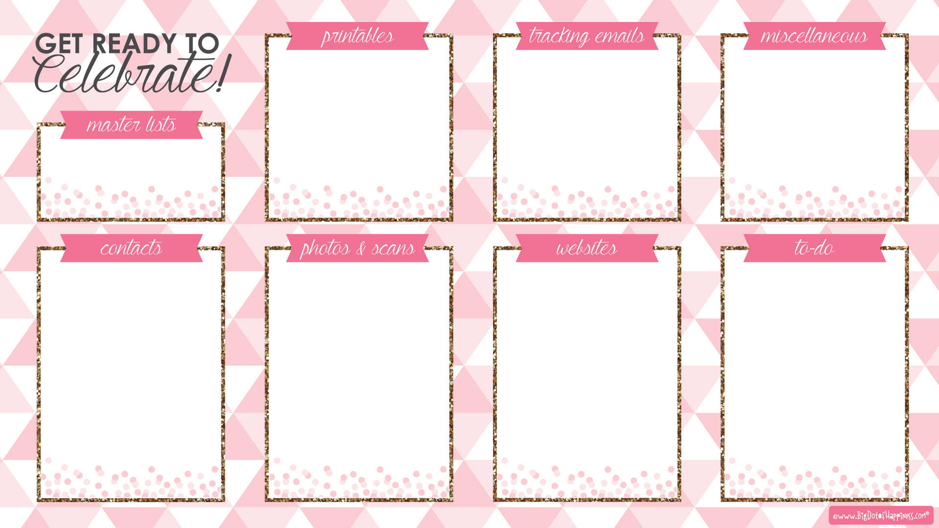 pink desktop organizer, glitter-trimmed planner pages, festive banners, Full HD Desktop Wallpaper