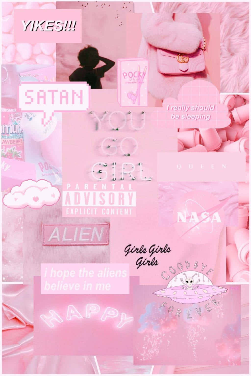 pink wallpaper, vibrant pink collage, text snippets, HD Phone Wallpaper