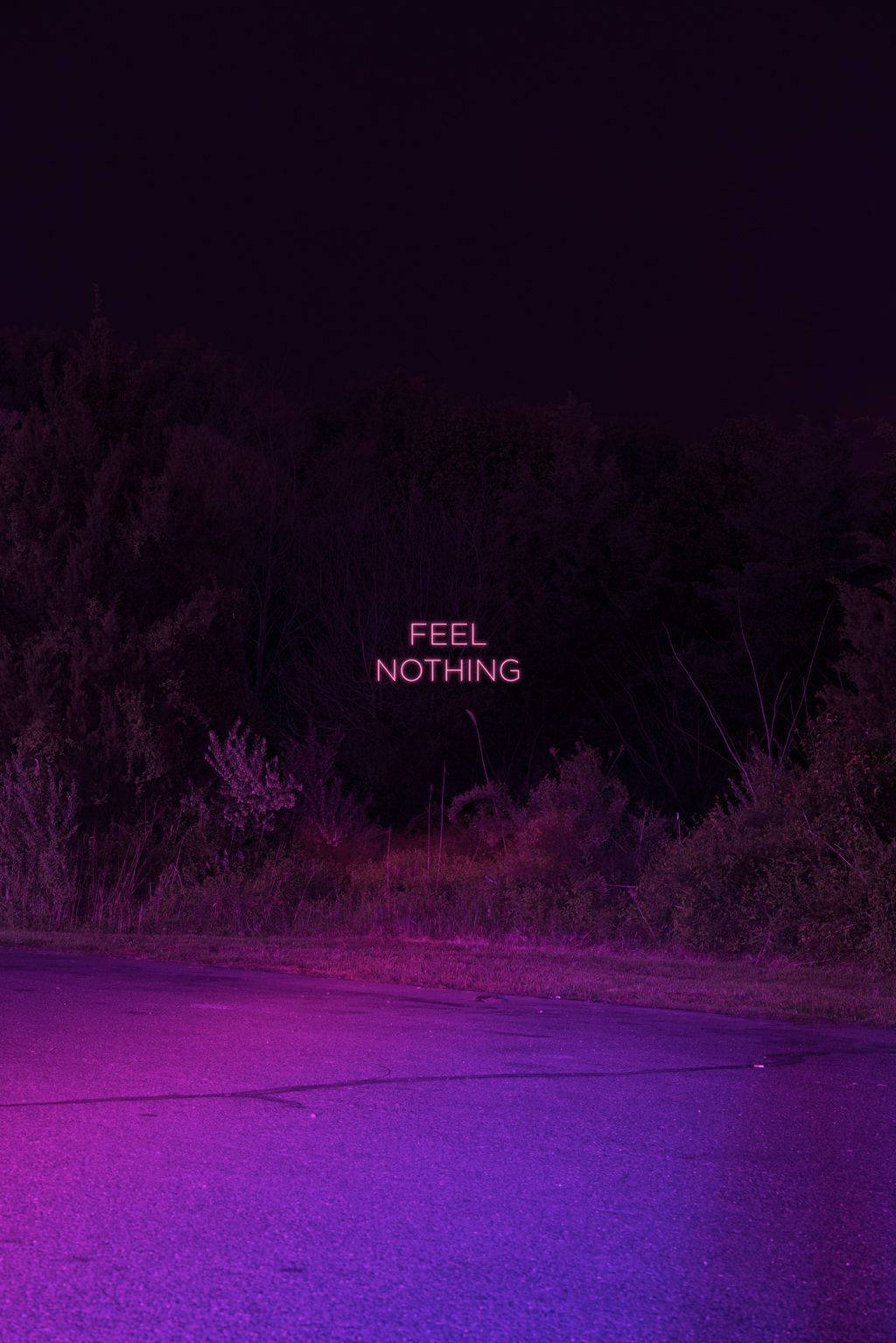 neon pink text, feel nothing, purple-lit empty road, HD Phone Wallpaper