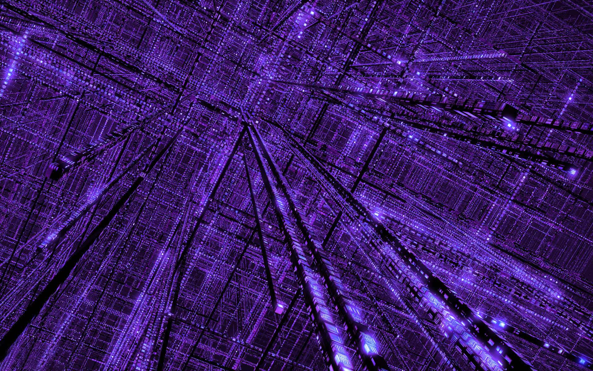 purple digital tunnel, glowing lines, dots converging, Full HD Desktop Wallpaper
