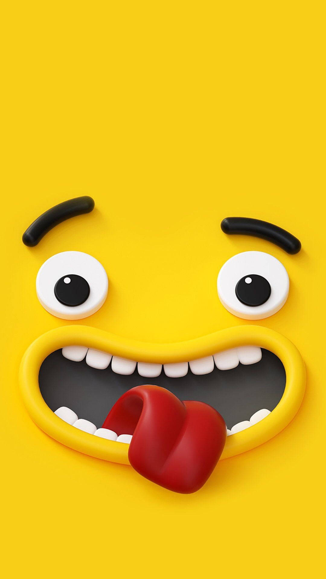 Plain Yellow iPhone, yellow emoji face, wide eyes, Full HD Phone Wallpaper