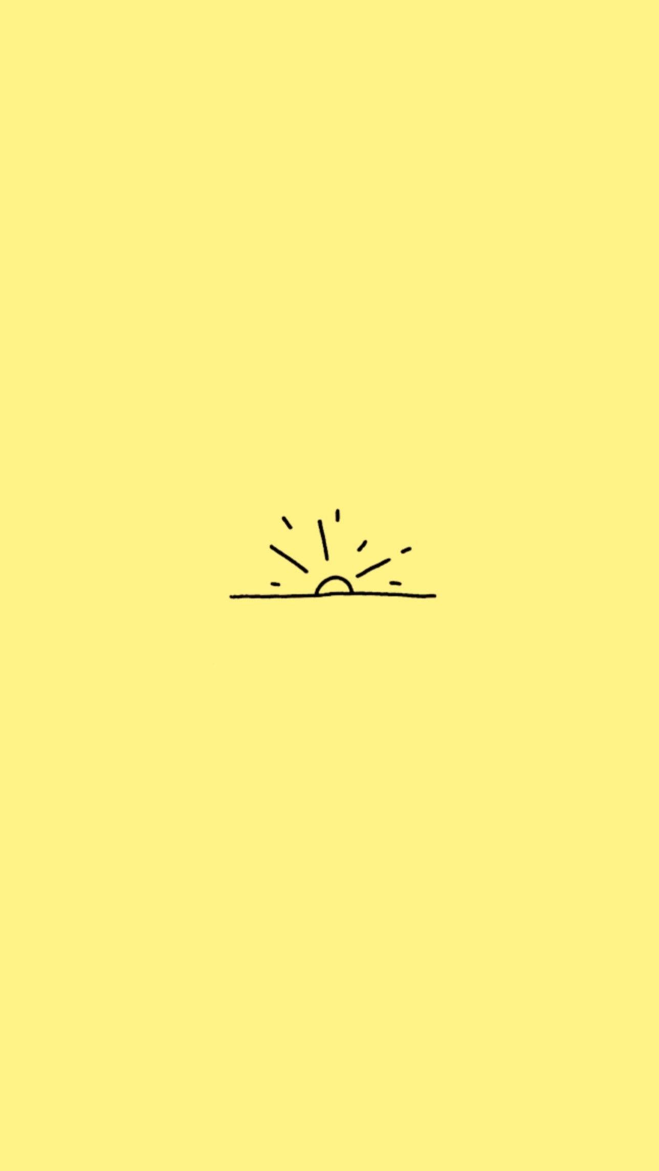 rising sun, black line drawing, solid yellow background, Full HD Phone Wallpaper
