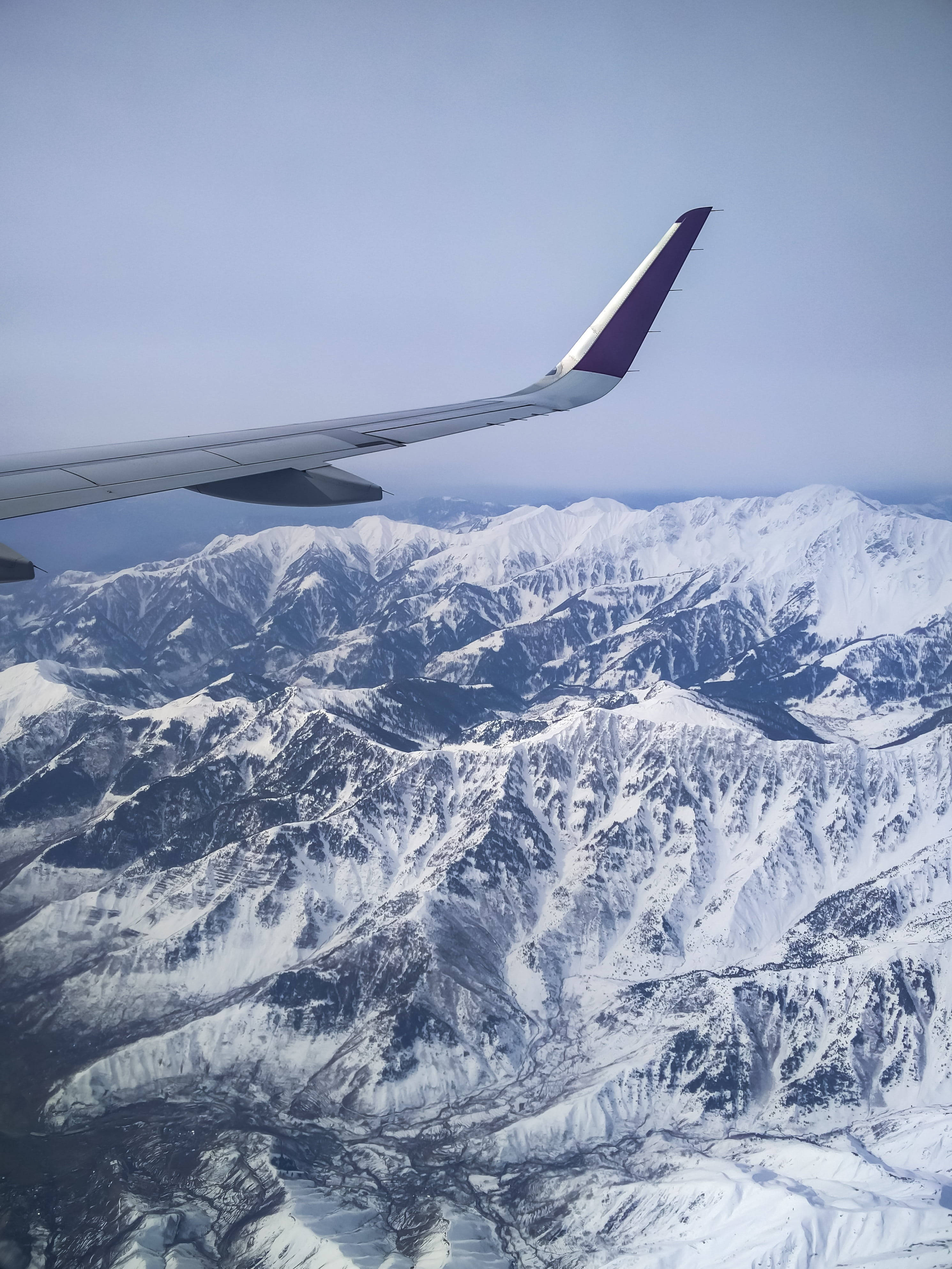 snowy mountains, plane window, aircraft wing, 4K Phone Wallpaper