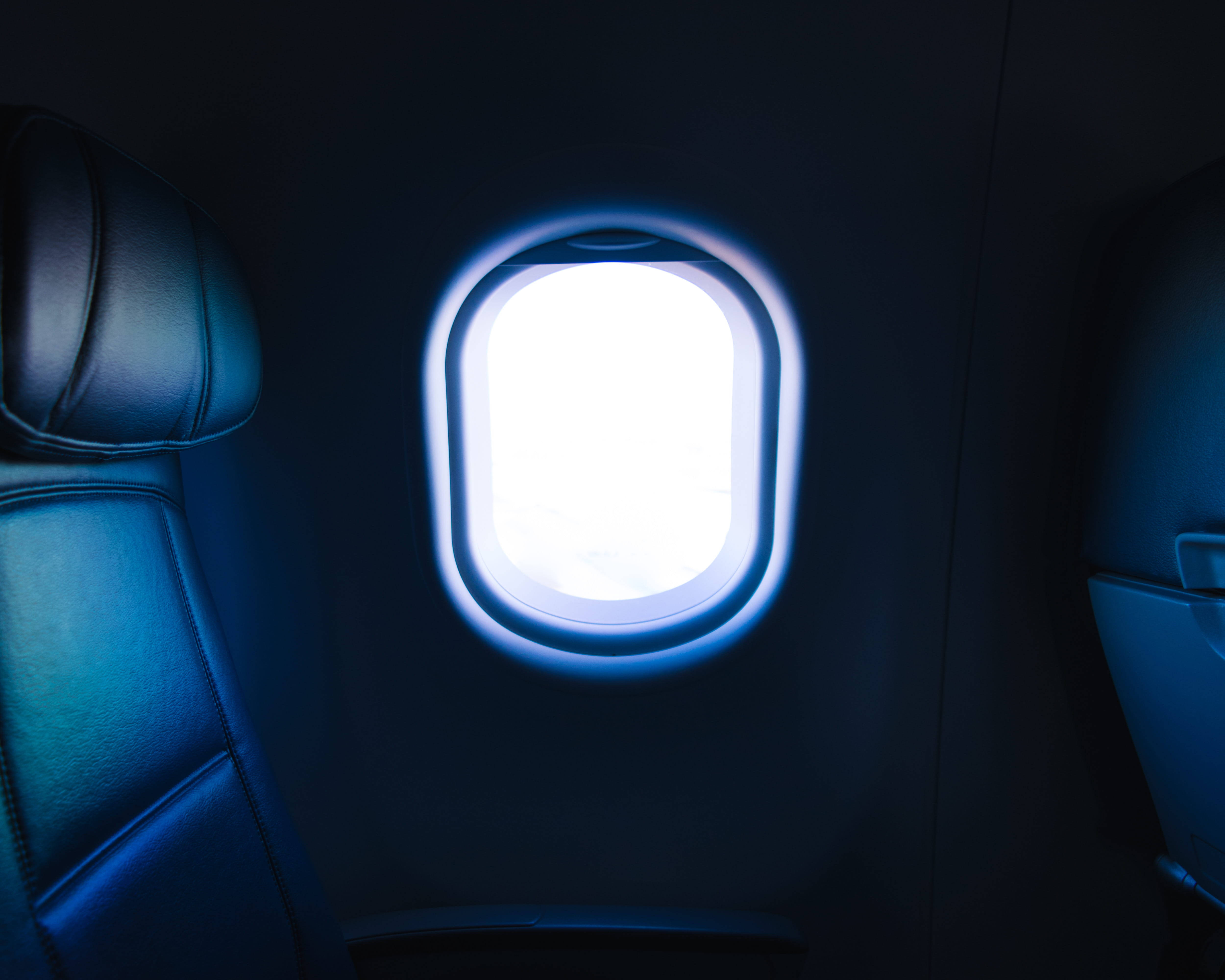 plane window, airplane cabin, leather seats, 4K Desktop Wallpaper
