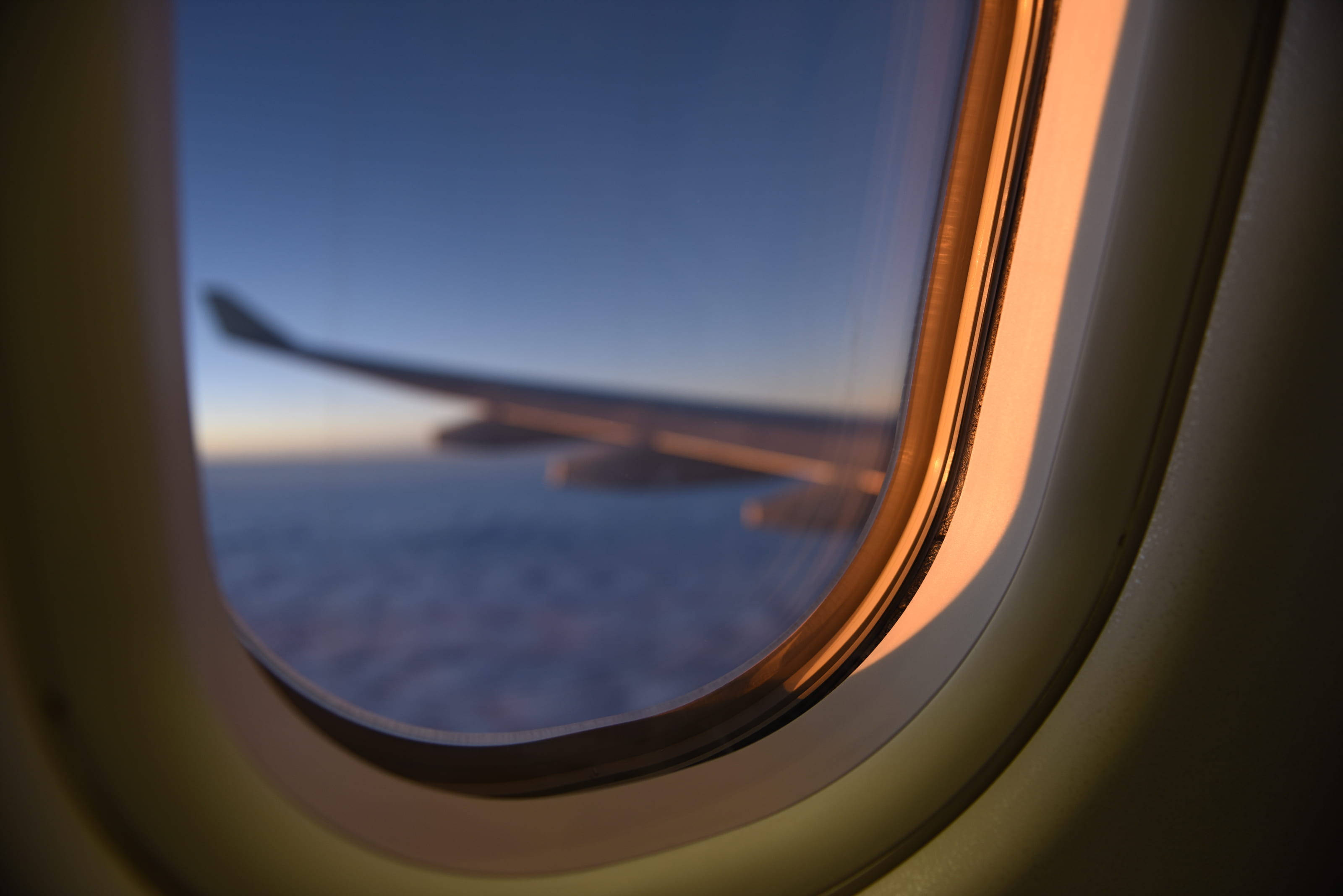 airplane window, wing, twilight sky, 2K Desktop Wallpaper