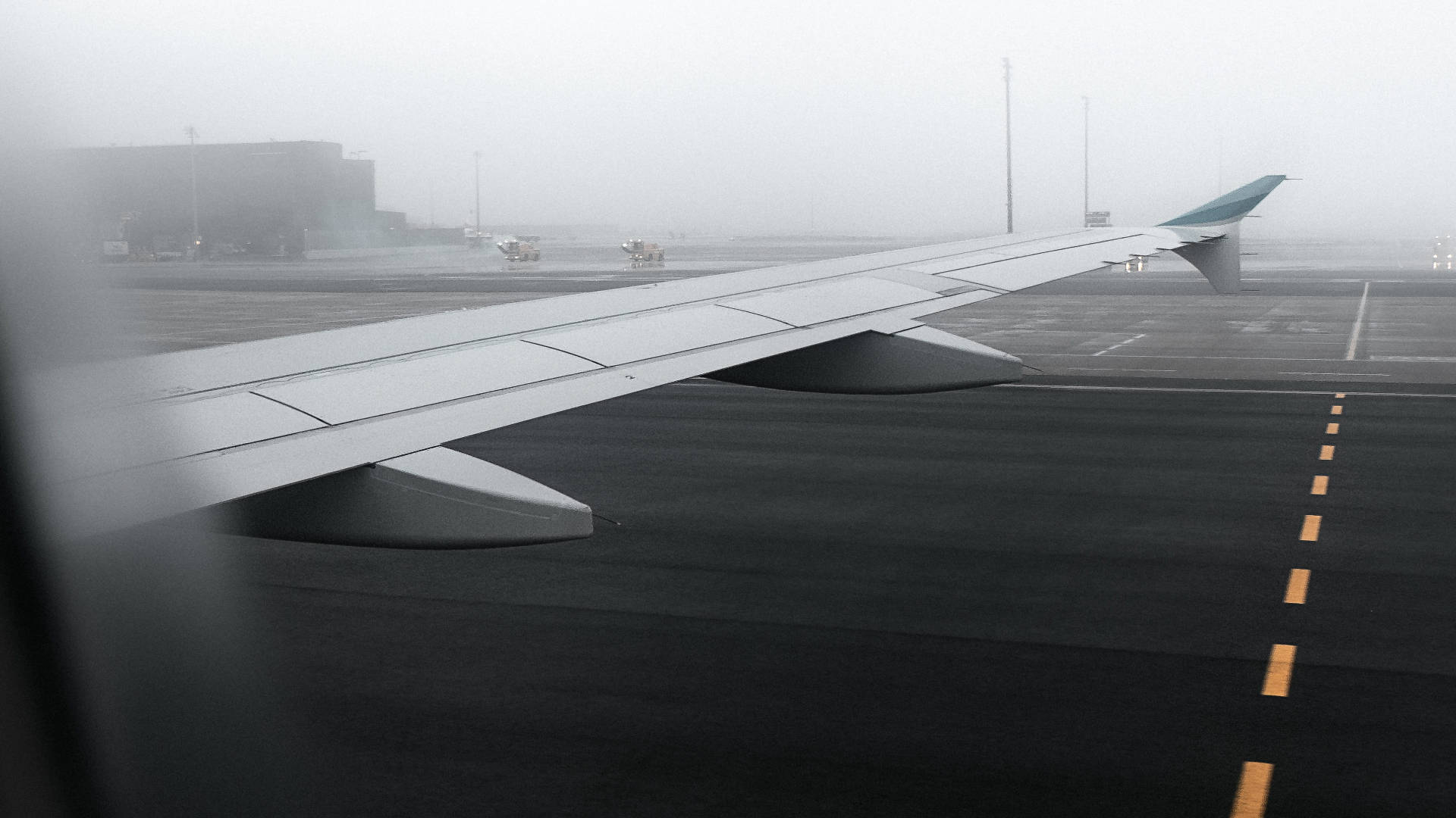 foggy plane window, aircraft wing, foggy tarmac, Full HD Desktop Wallpaper